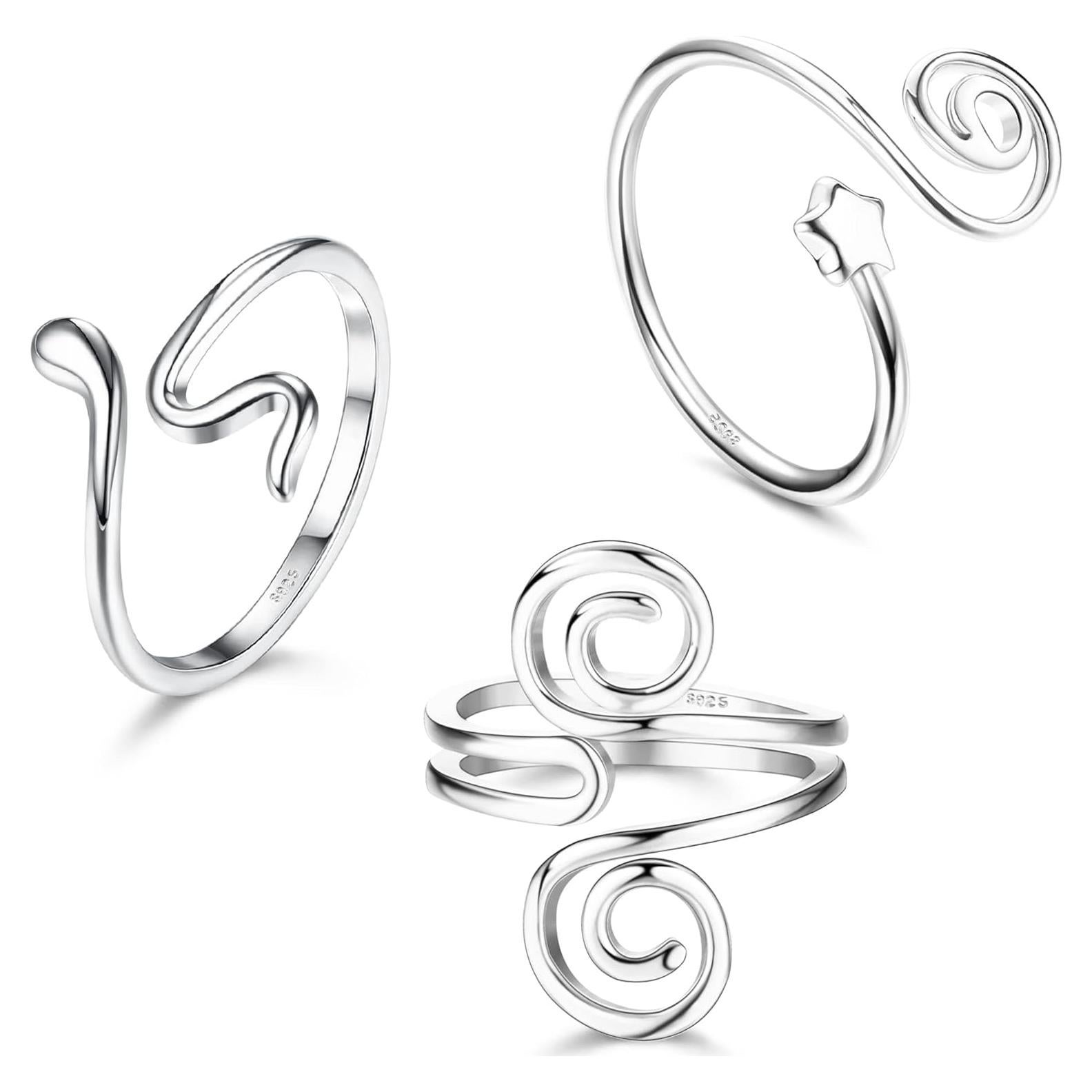 Conjunto de Anillos Abiertos de Plata Esterlina S925 Florideco