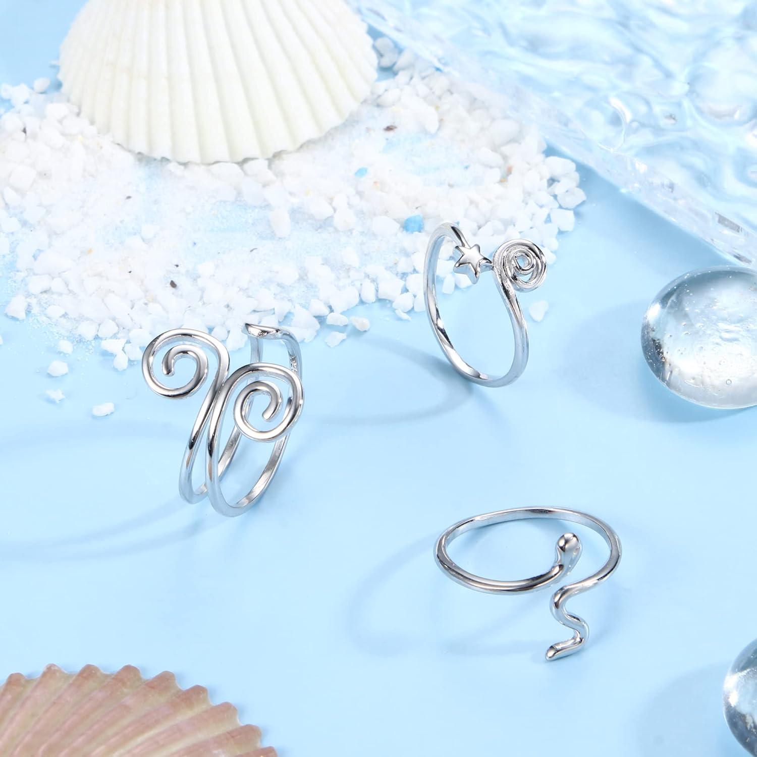 Conjunto de Anillos Abiertos de Plata Esterlina S925 Florideco