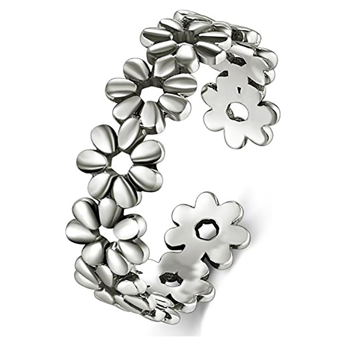 Anillo de Dedo del Pie BORUO Plata Esterlina 925 Floral 5mm