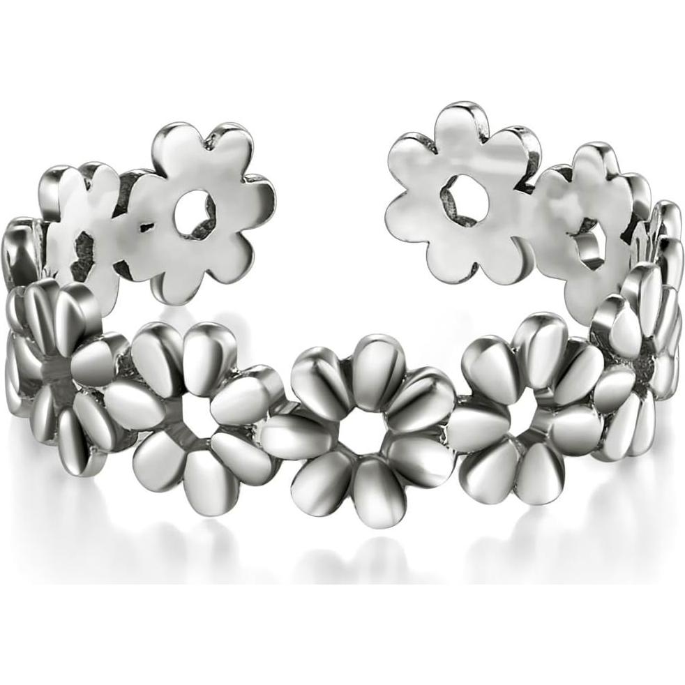 Anillo de Dedo del Pie BORUO Plata Esterlina 925 Floral 5mm