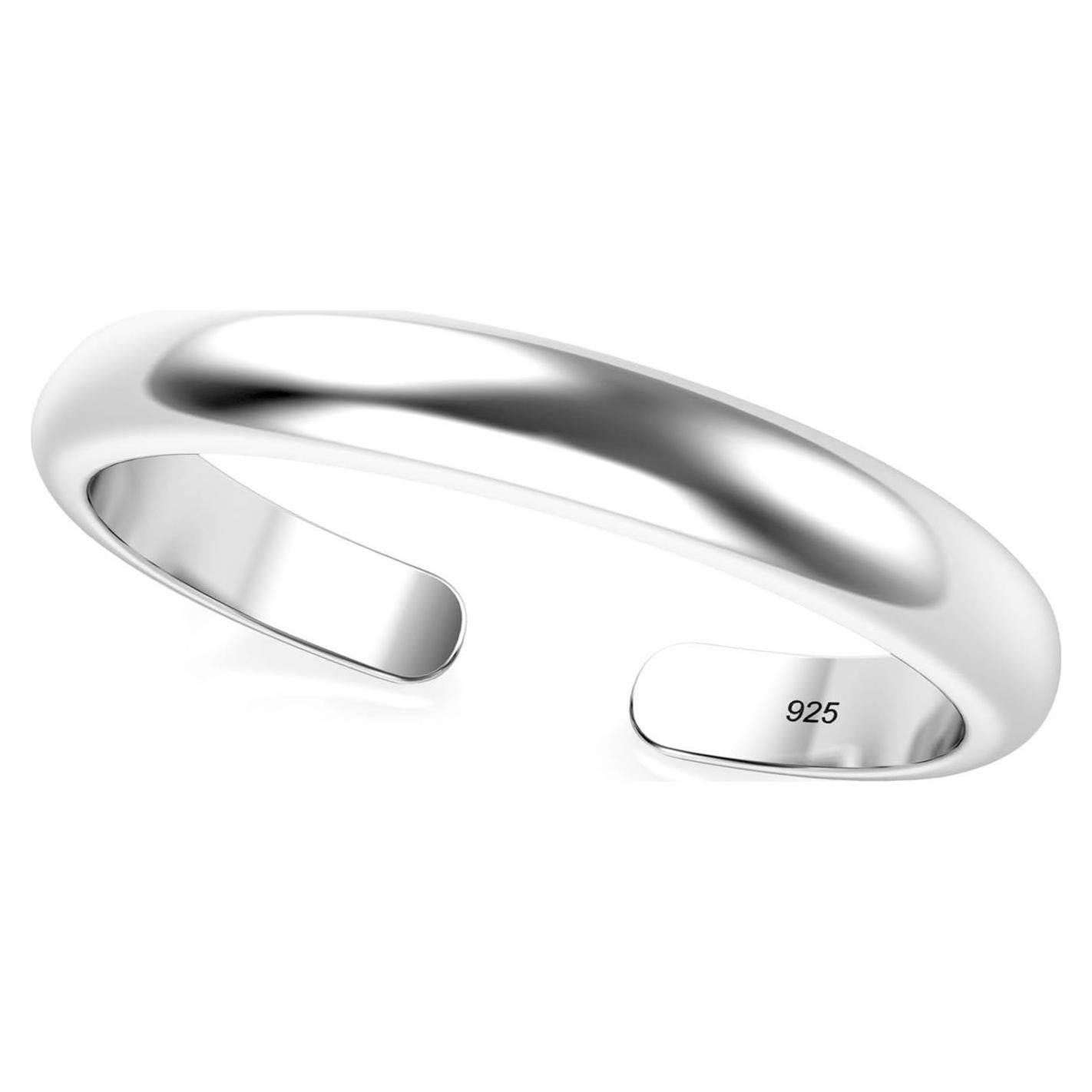 Anillo Ajustable de Plata Esterlina 925 para Mujeres 2MM