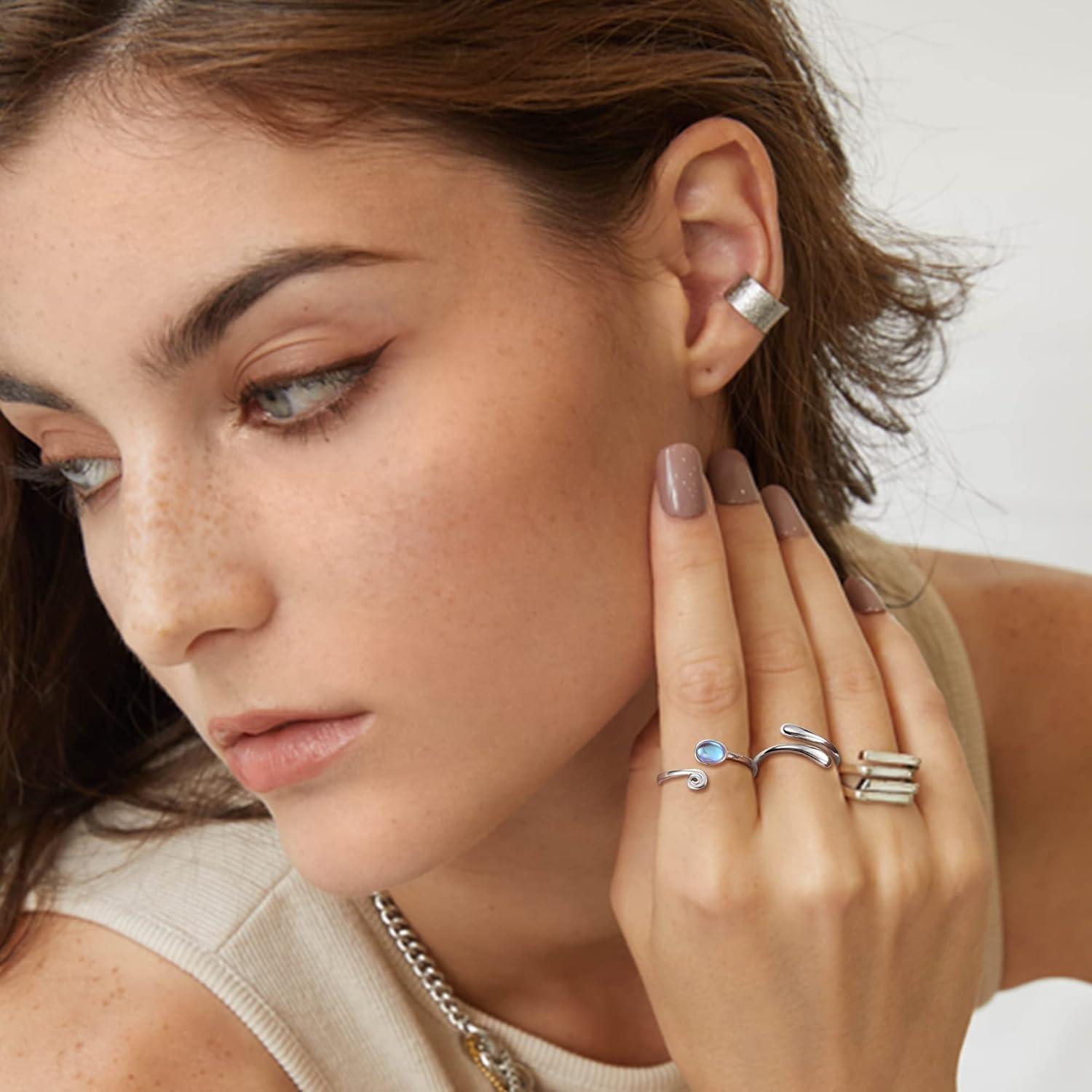 Anillos Abiertos de Plata de Ley 925 Jstyle con Turquesa y Piedra de Luna