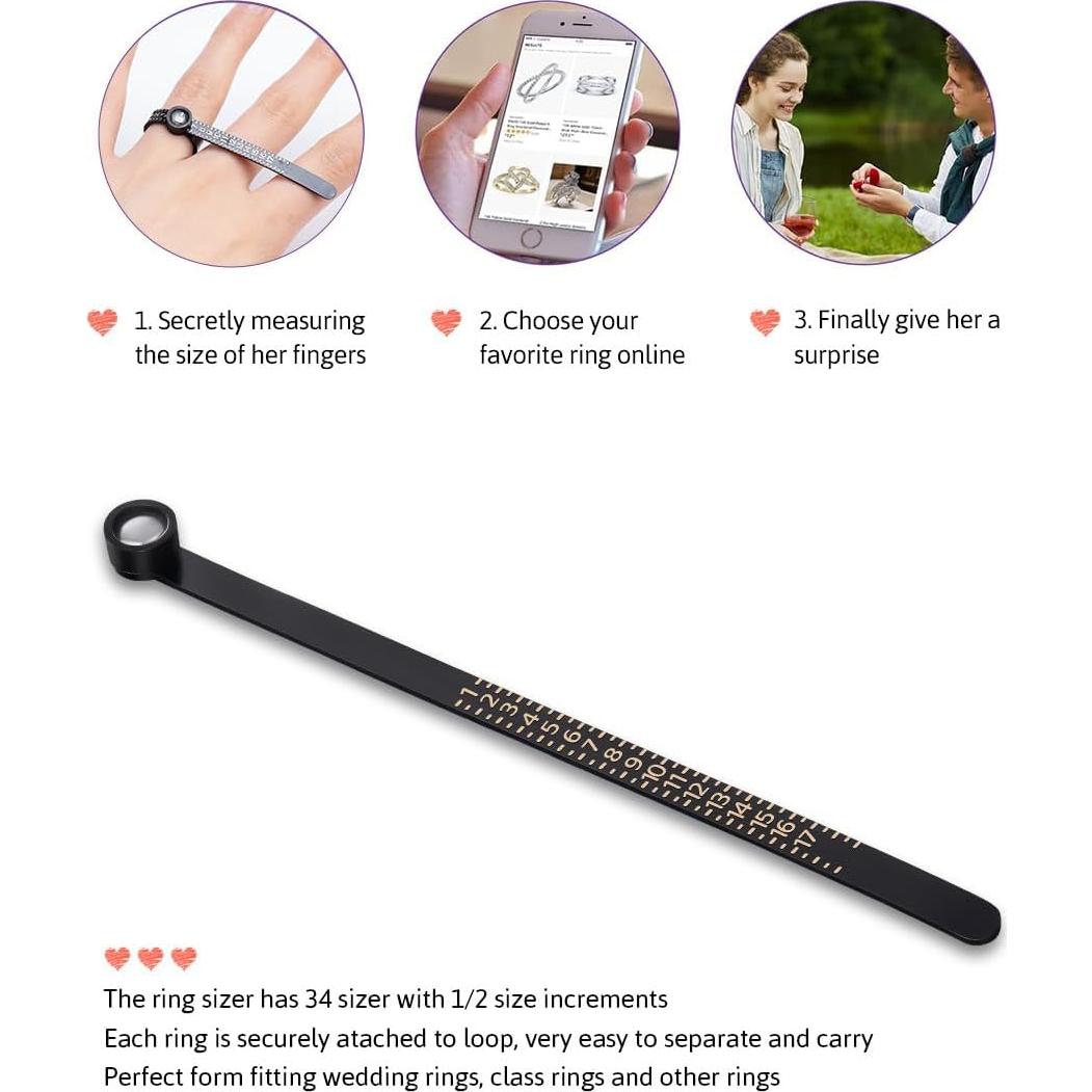 Medidor de Talla de Anillo Meowoo con Lupa 1-17