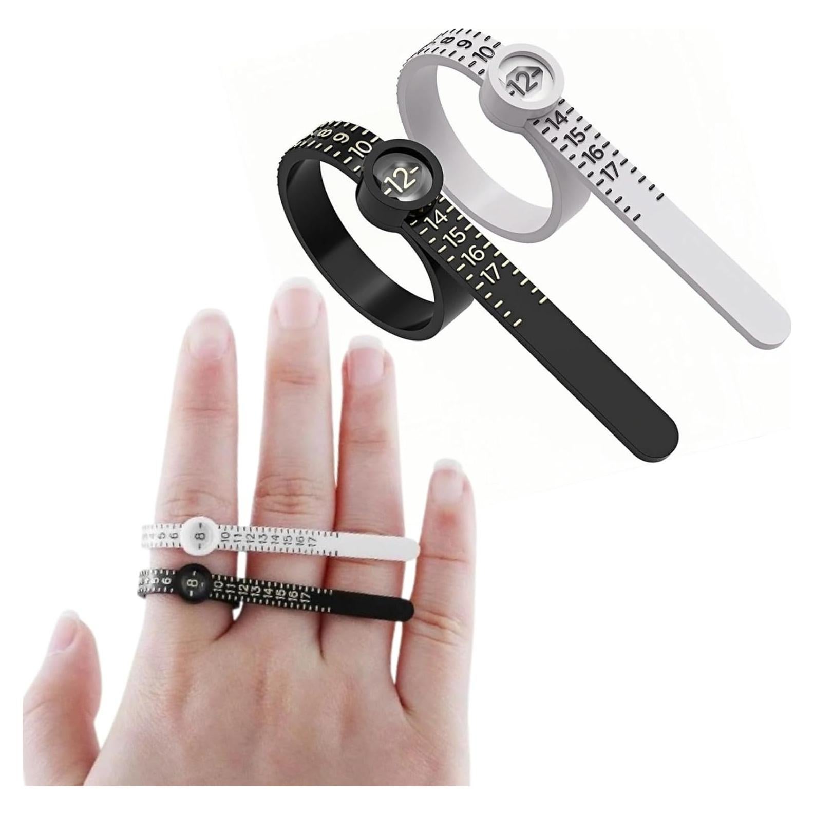 Medidor de Tamaño de Anillo QiuLovesYT con Lupa - Negro y Blanco