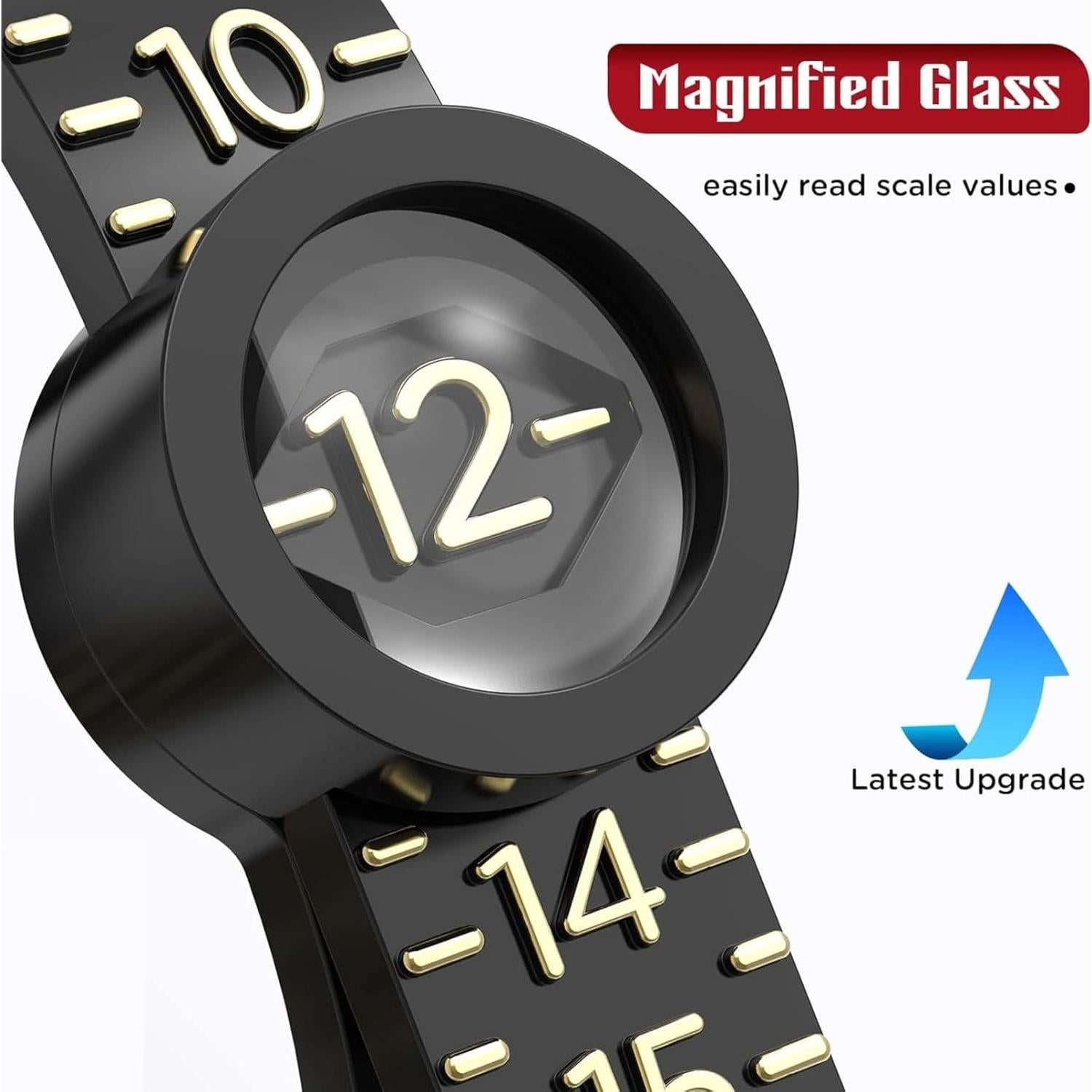 Medidor de Tamaño de Anillo QiuLovesYT con Lupa - Negro y Blanco