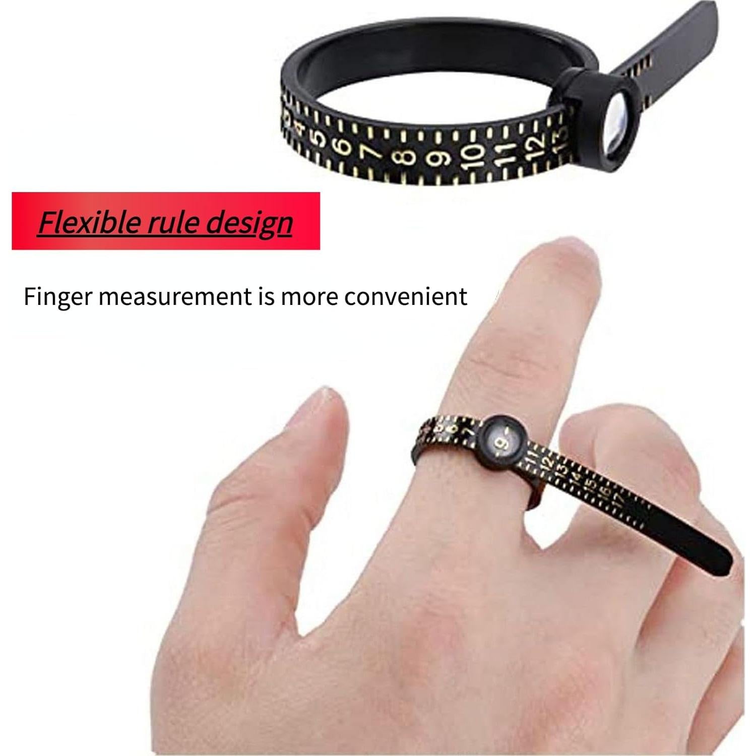 Medidor de Tamaño de Anillo QiuLovesYT con Lupa - Negro y Blanco