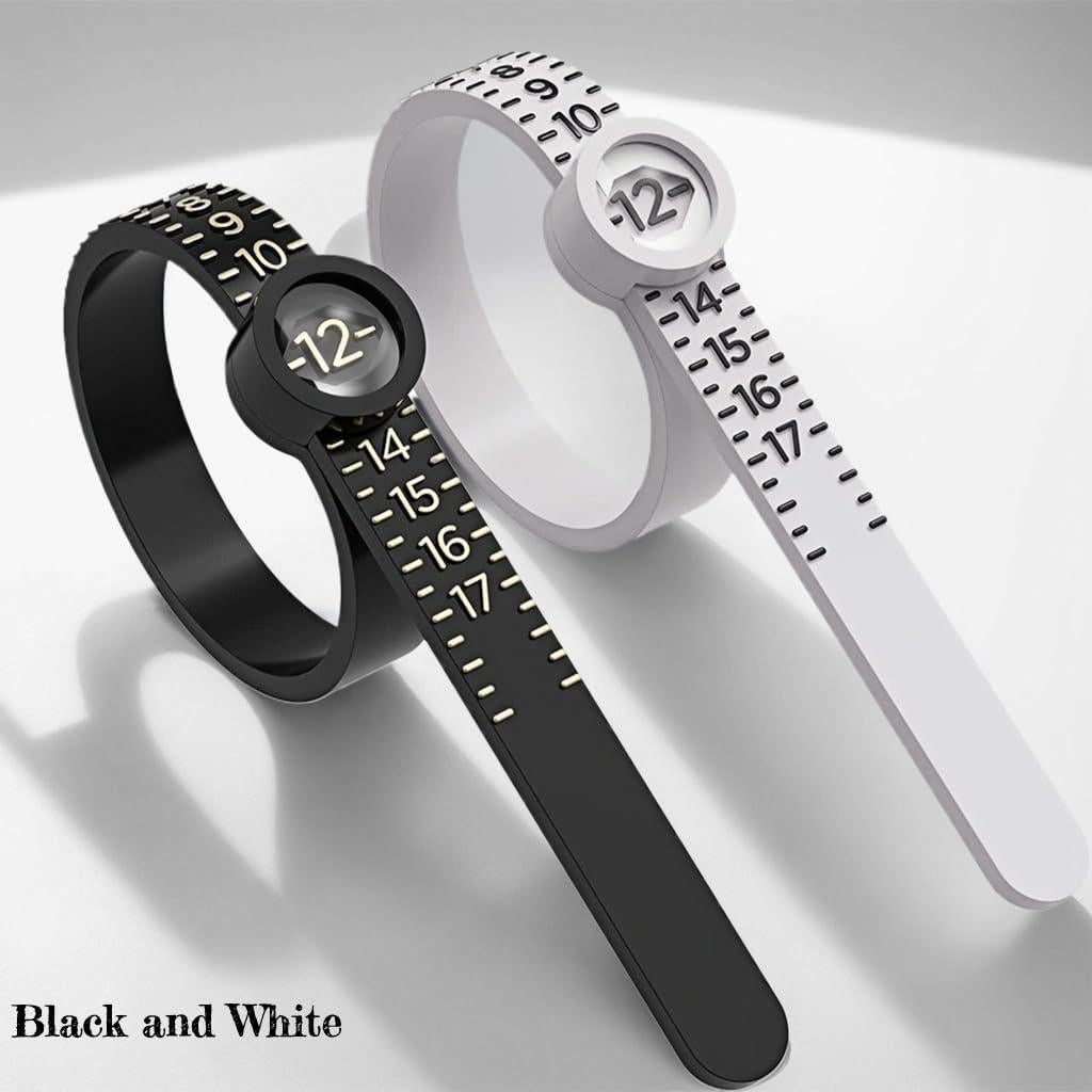 Medidor de Tamaño de Anillo QiuLovesYT con Lupa - Negro y Blanco