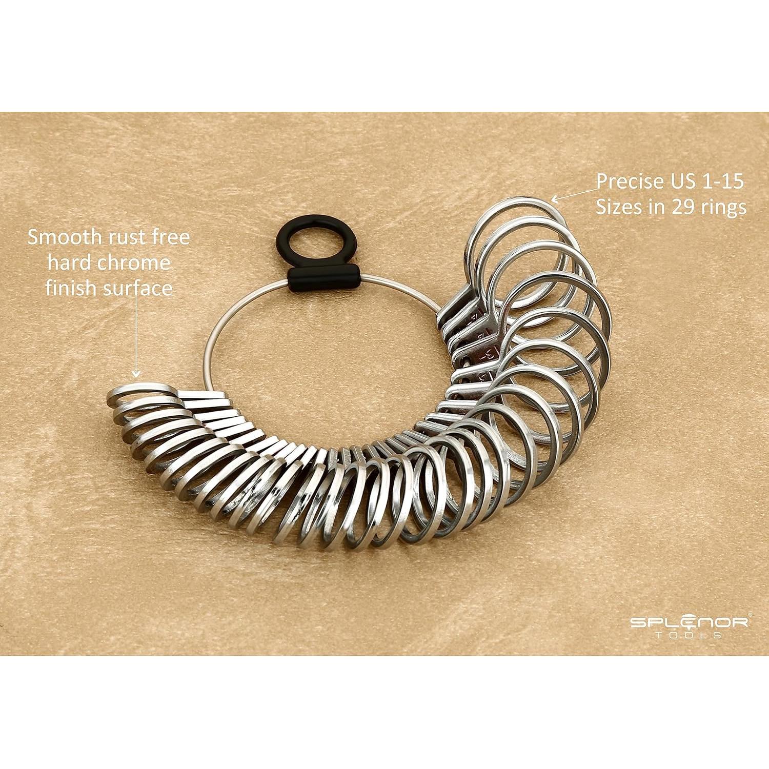 Herramienta de Medición de Dedos Splenor - 29 Anillos de Acero