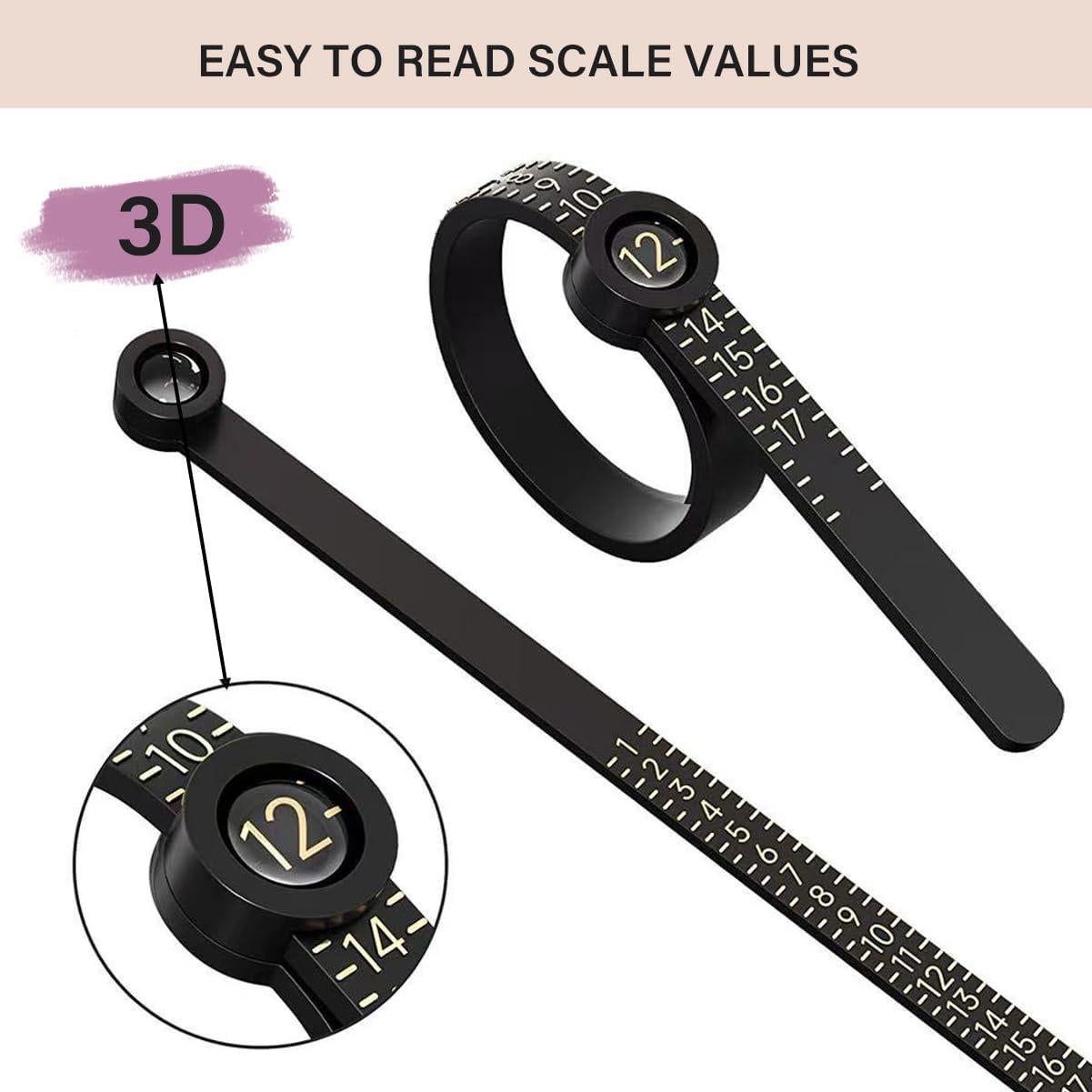 Medidor de Tamaño de Anillo HNZGYB con Lupa - Negro