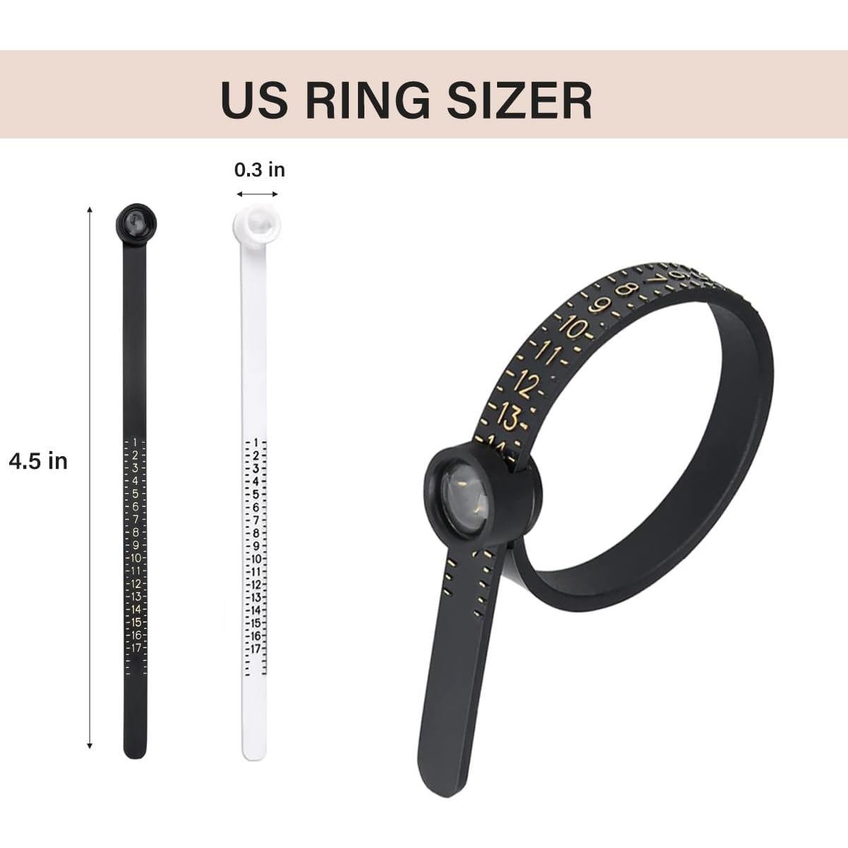 Medidor de Tamaño de Anillo HNZGYB con Lupa - Negro