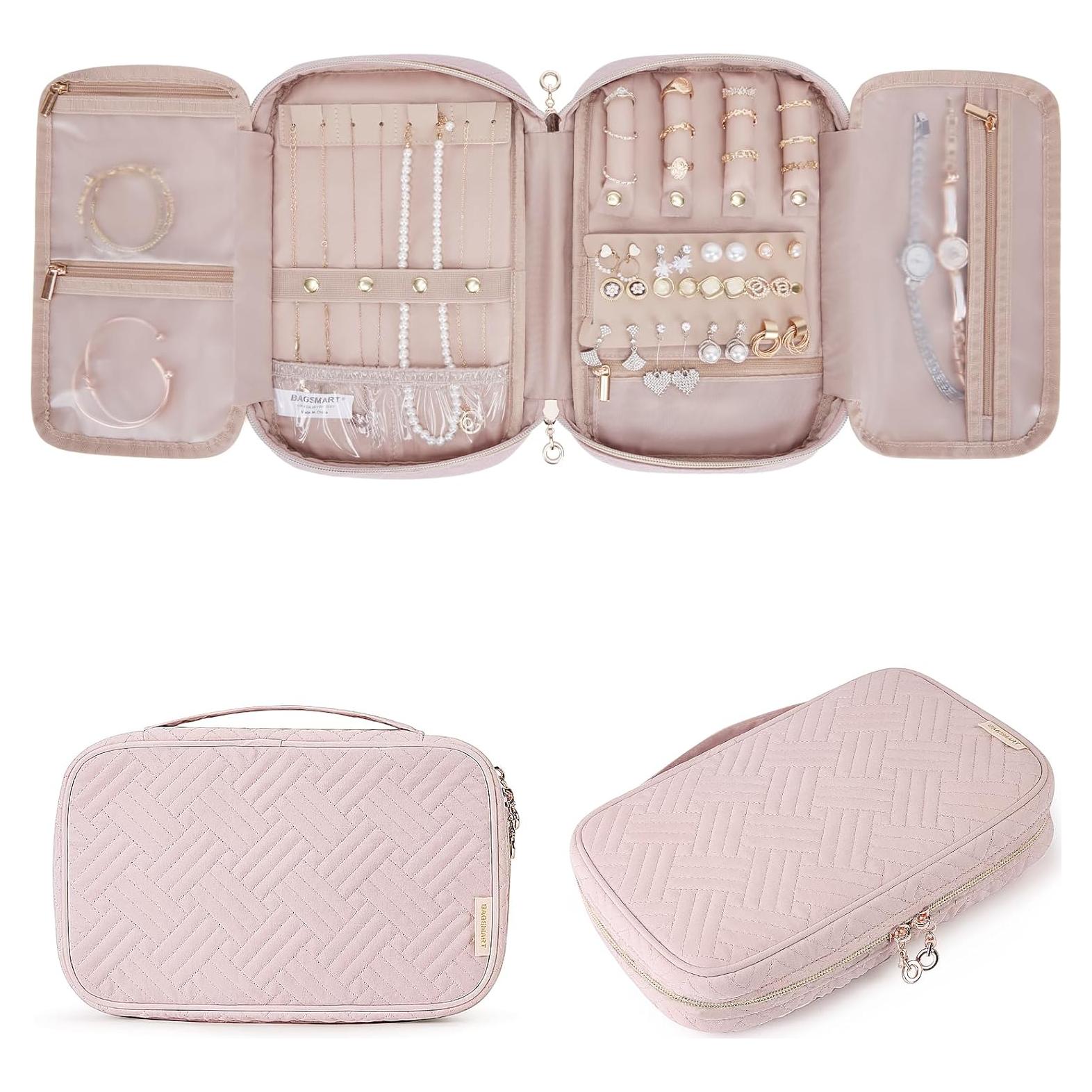 Estuche Organizador de Joyería BAGSMART Rosa Suave 5 Compartimentos