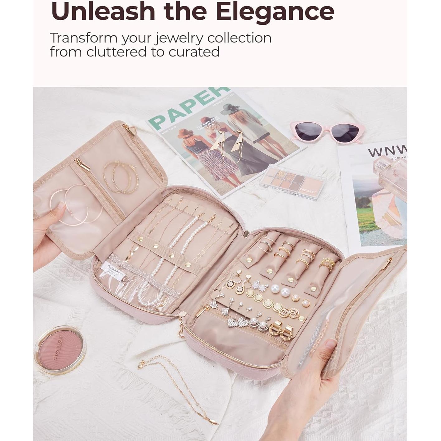 Estuche Organizador de Joyería BAGSMART Rosa Suave 5 Compartimentos