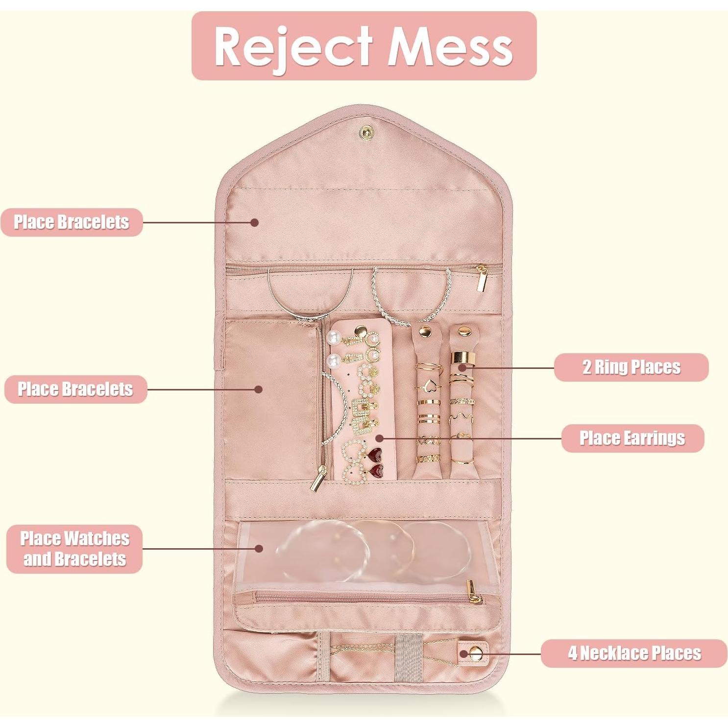 Bolsa Organizadora de Joyería Plegable Amrules Rosa Mediana