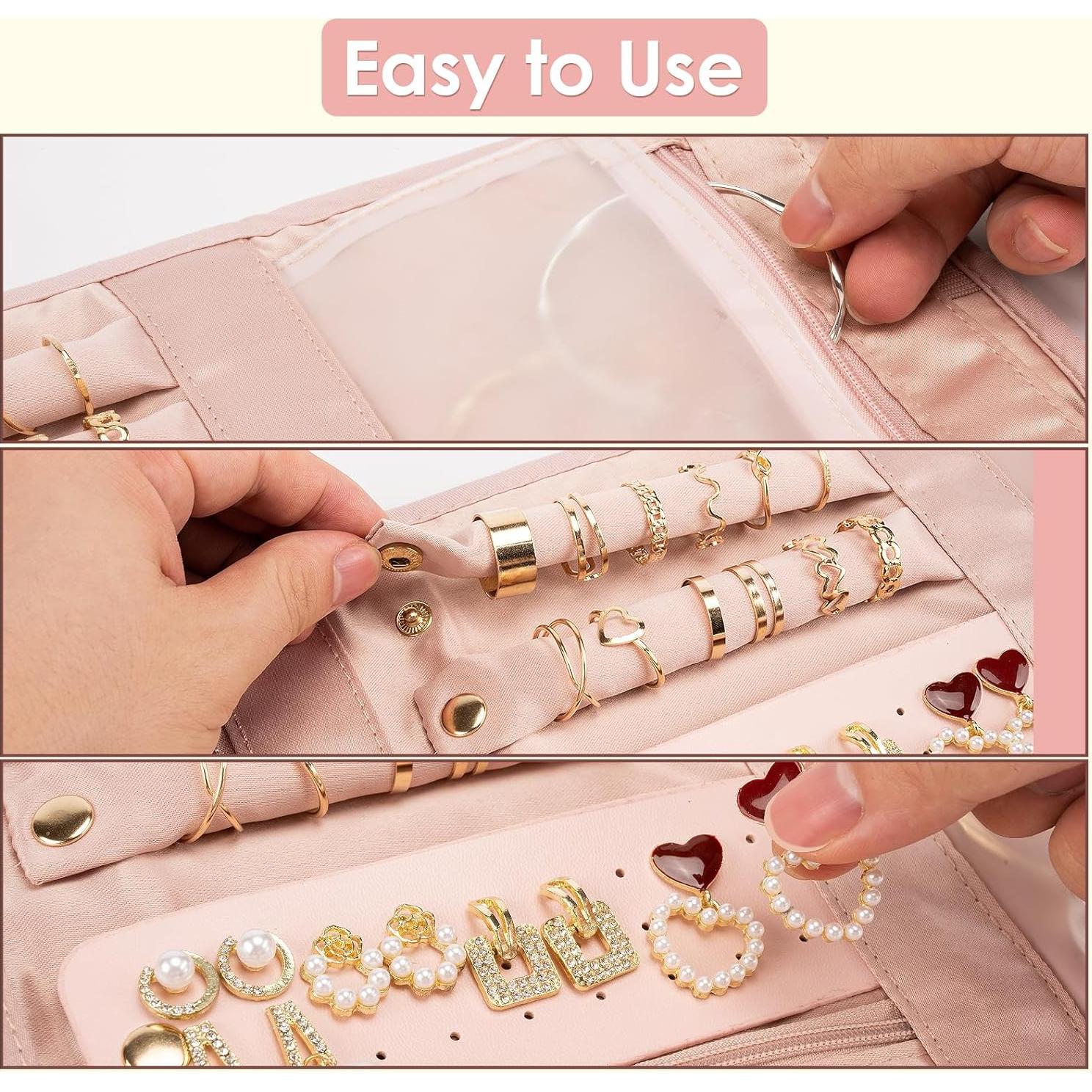 Bolsa Organizadora de Joyería Plegable Amrules Rosa Mediana