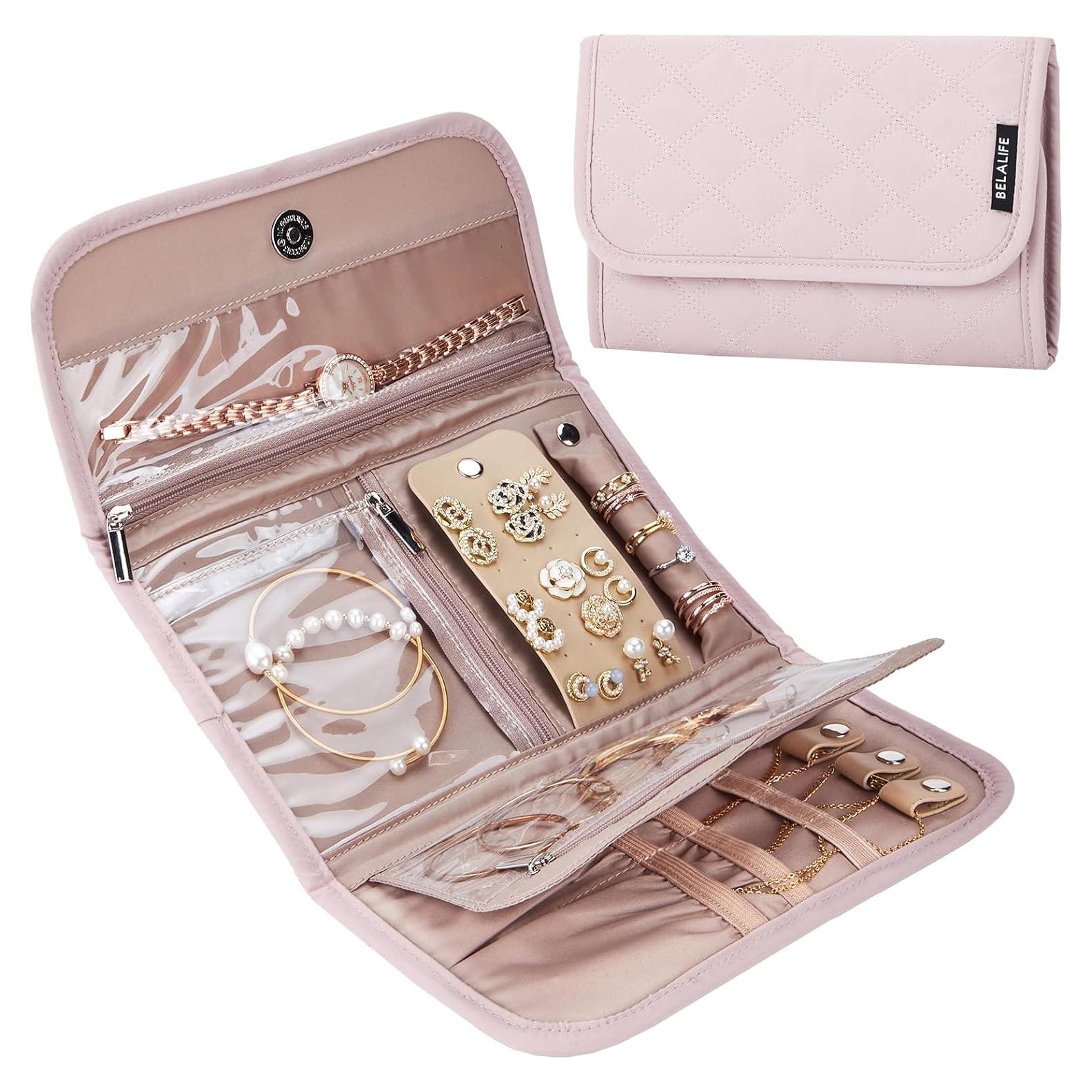 Organizador de Joyas de Viaje BELALIFE Rosa Plegable 5 Compartimentos
