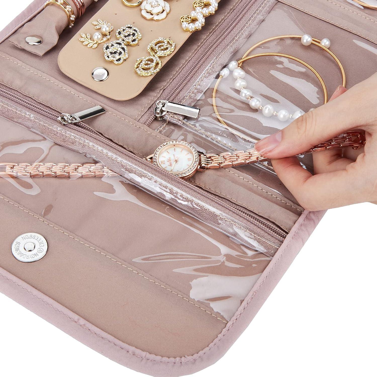 Organizador de Joyas de Viaje BELALIFE Rosa Plegable 5 Compartimentos