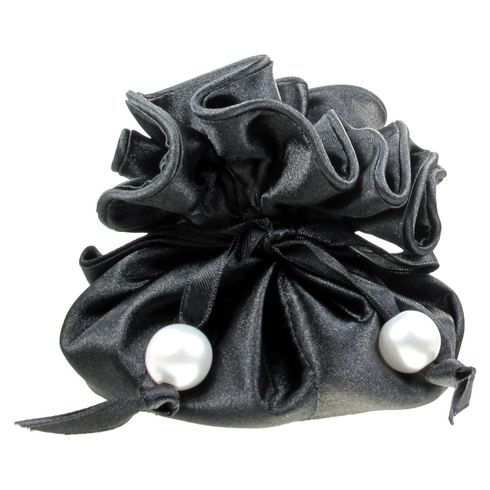 Bolsa de Joyería TropicaZona de Satén 2-en-1 Negra con 16 Bolsillos