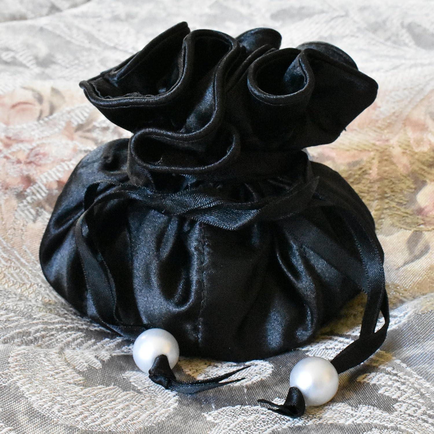 Bolsa de Joyería TropicaZona de Satén 2-en-1 Negra con 16 Bolsillos