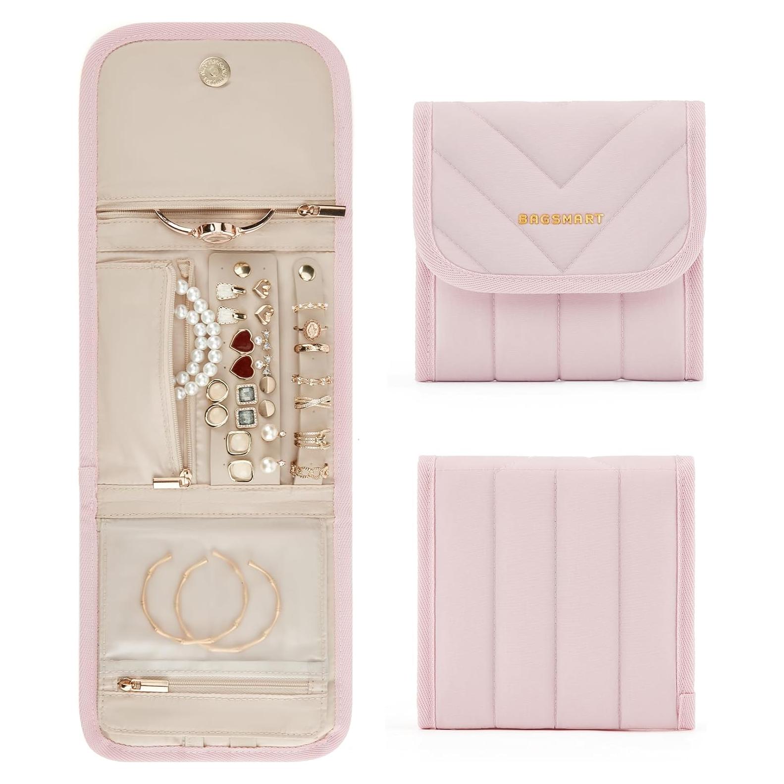 Organizador de Joyería de Viaje BAGSMART Rosa Plegable 6 Compartimentos