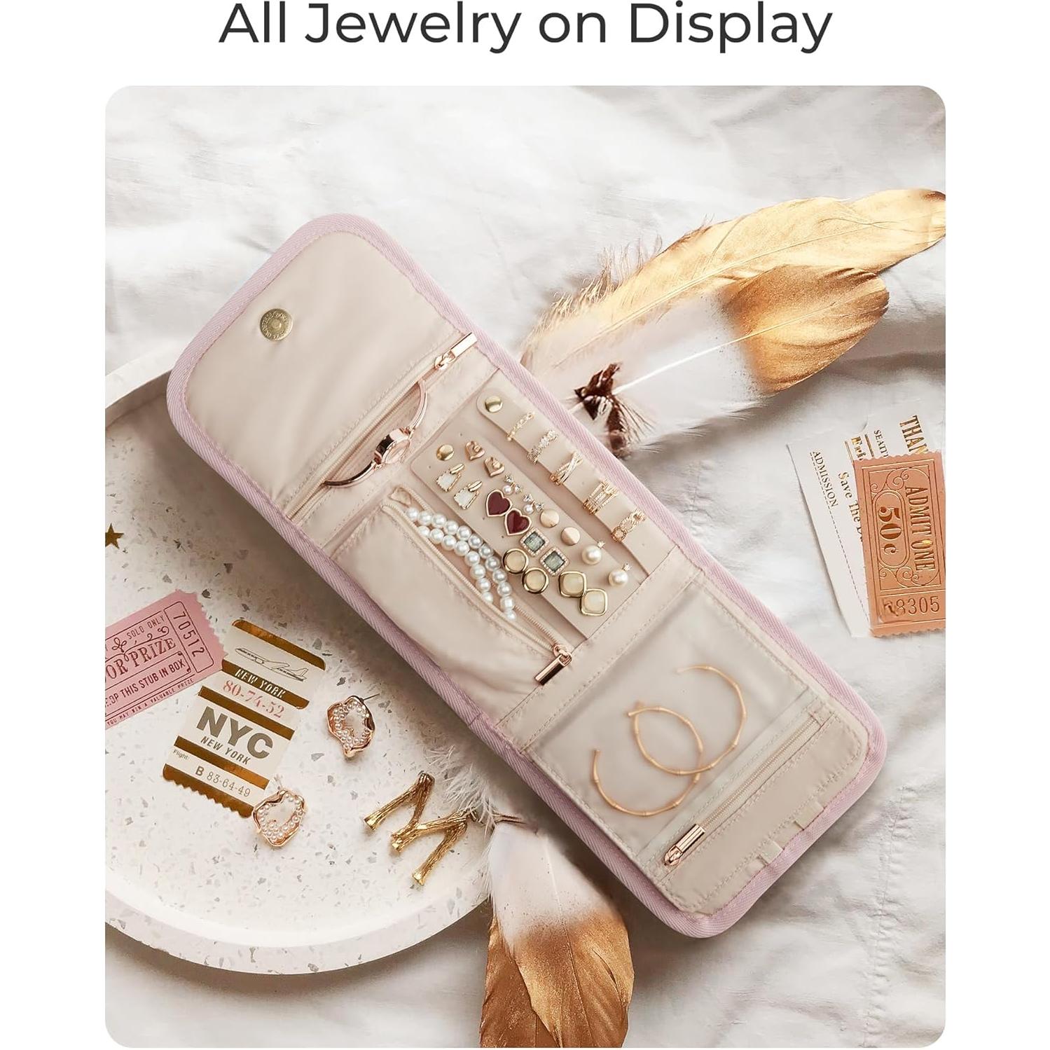 Organizador de Joyería de Viaje BAGSMART Rosa Plegable 6 Compartimentos