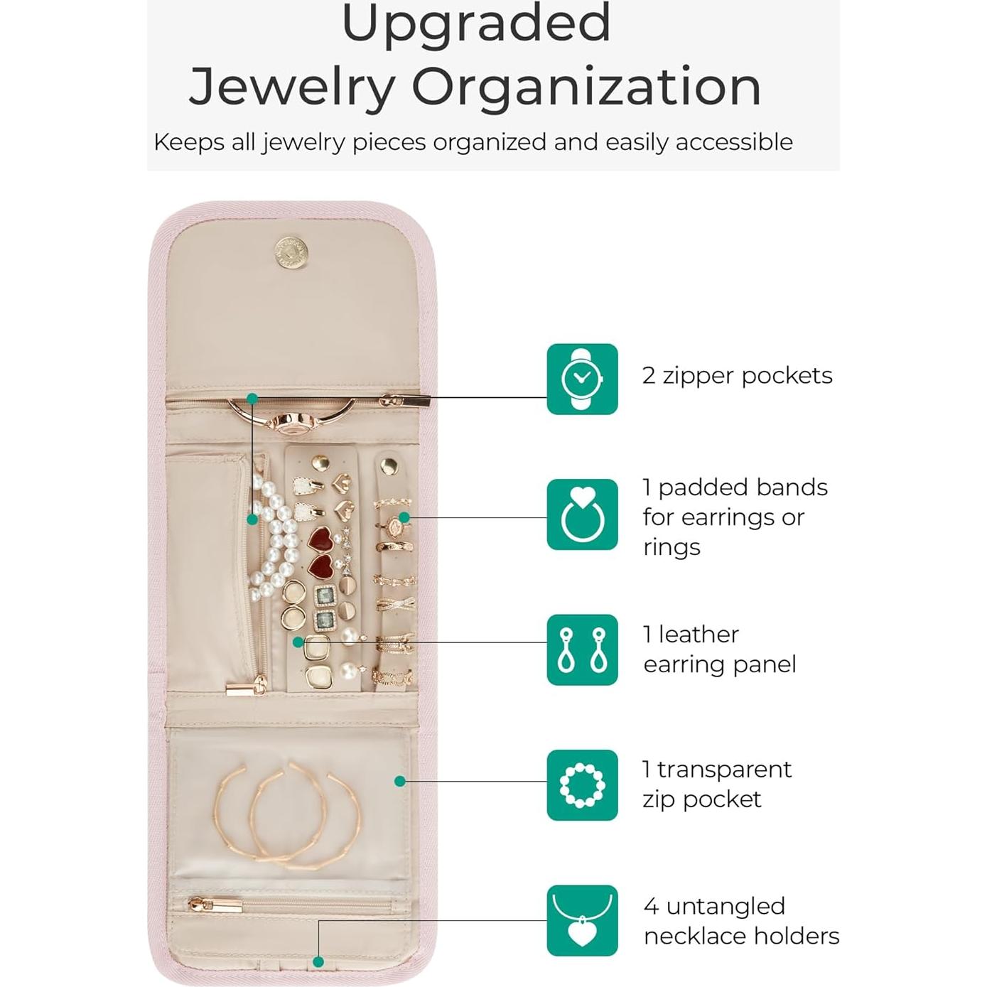 Organizador de Joyería de Viaje BAGSMART Rosa Plegable 6 Compartimentos