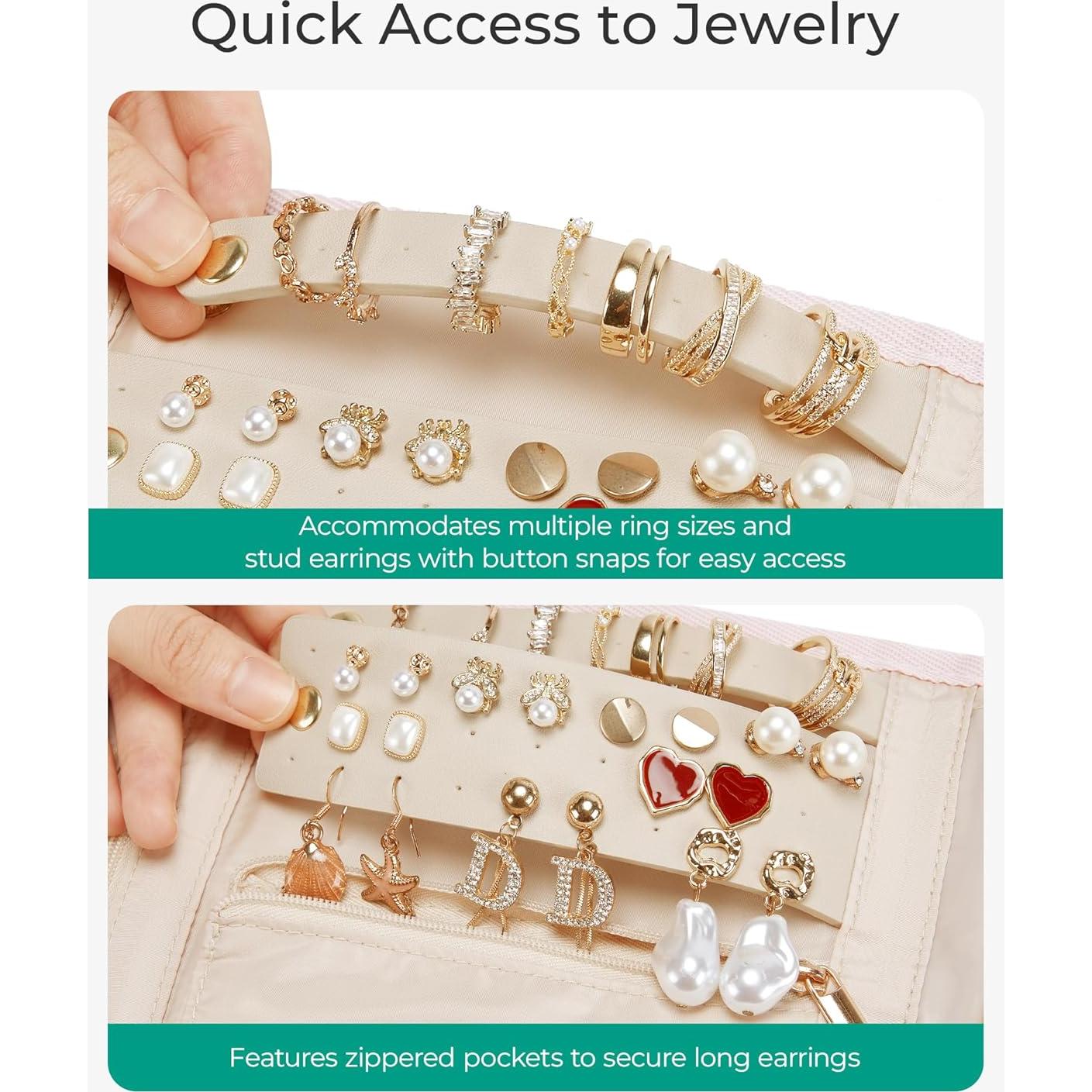 Organizador de Joyería de Viaje BAGSMART Rosa Plegable 6 Compartimentos