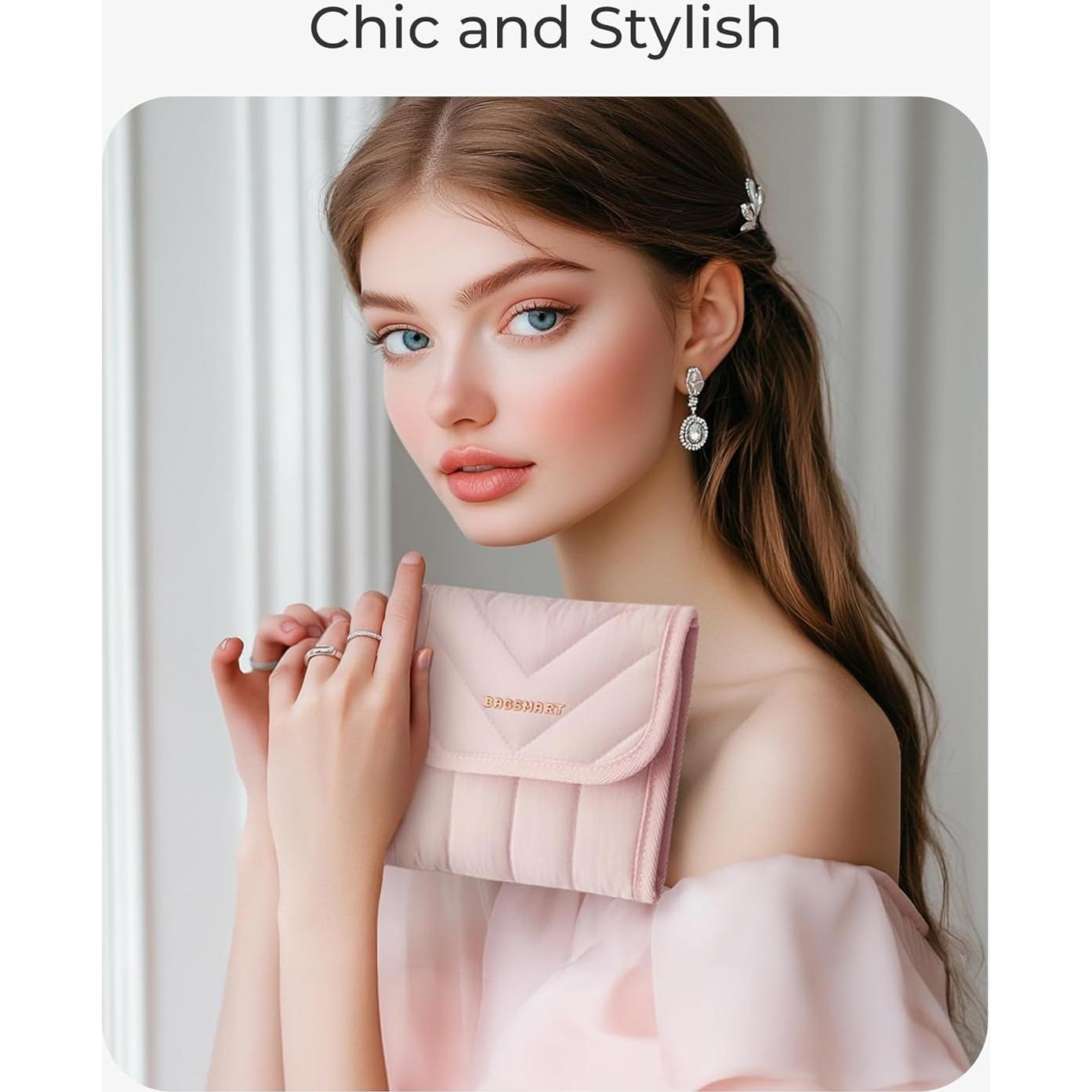 Organizador de Joyería de Viaje BAGSMART Rosa Plegable 6 Compartimentos