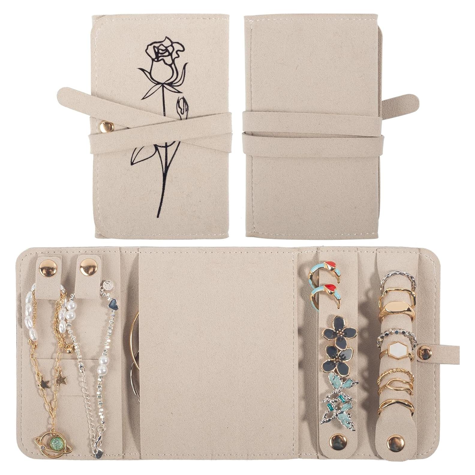 Organizador de Joyería de Viaje Matutinus Beige Plegable 21.8x11.9cm