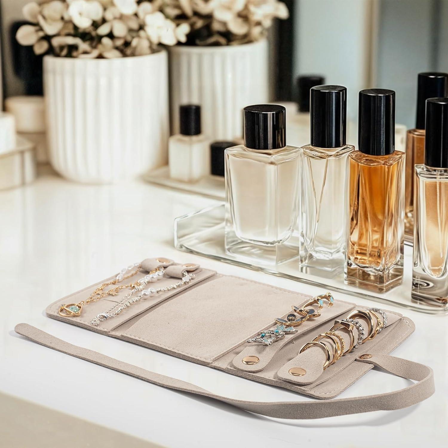 Organizador de Joyería de Viaje Matutinus Beige Plegable 21.8x11.9cm