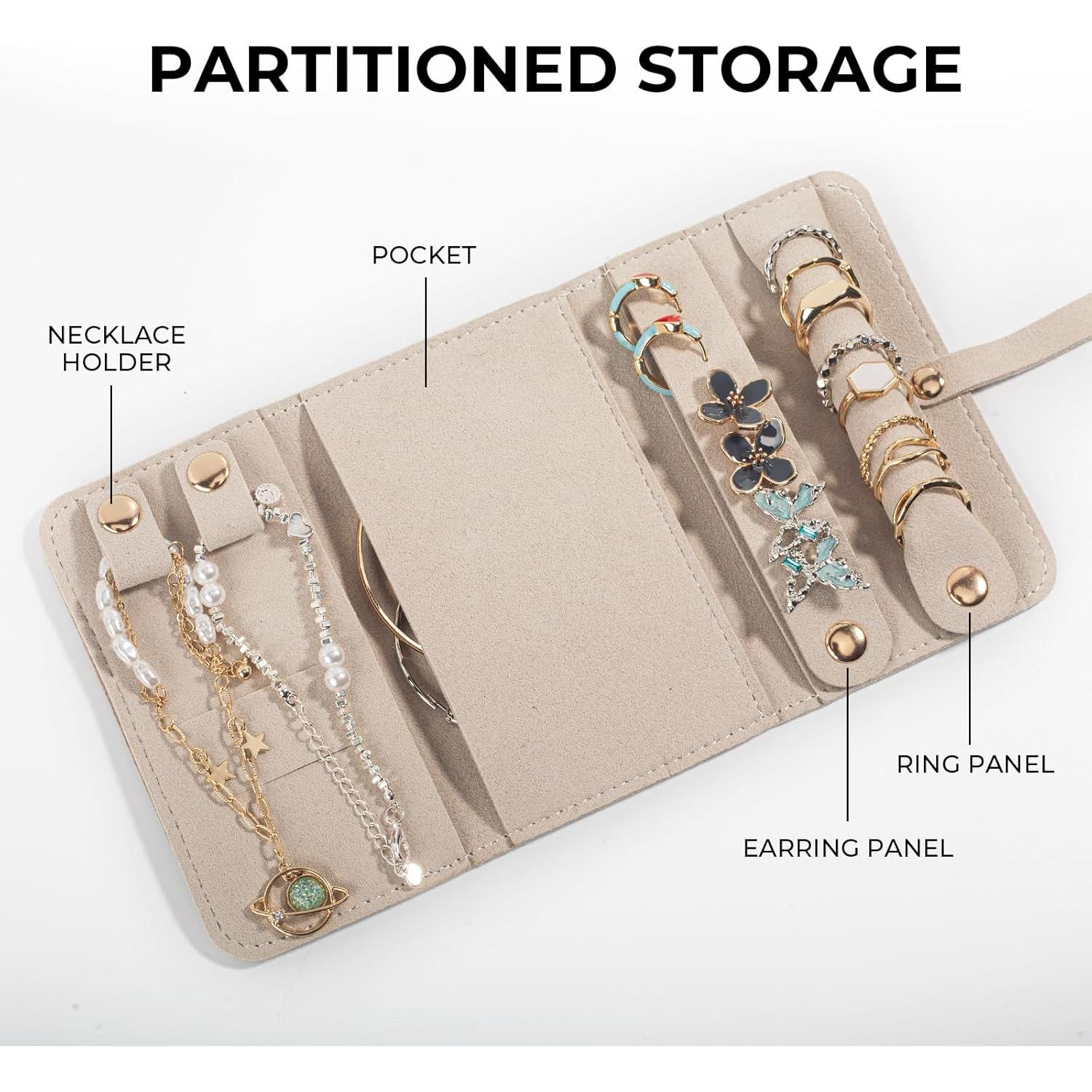 Organizador de Joyería de Viaje Matutinus Beige Plegable 21.8x11.9cm
