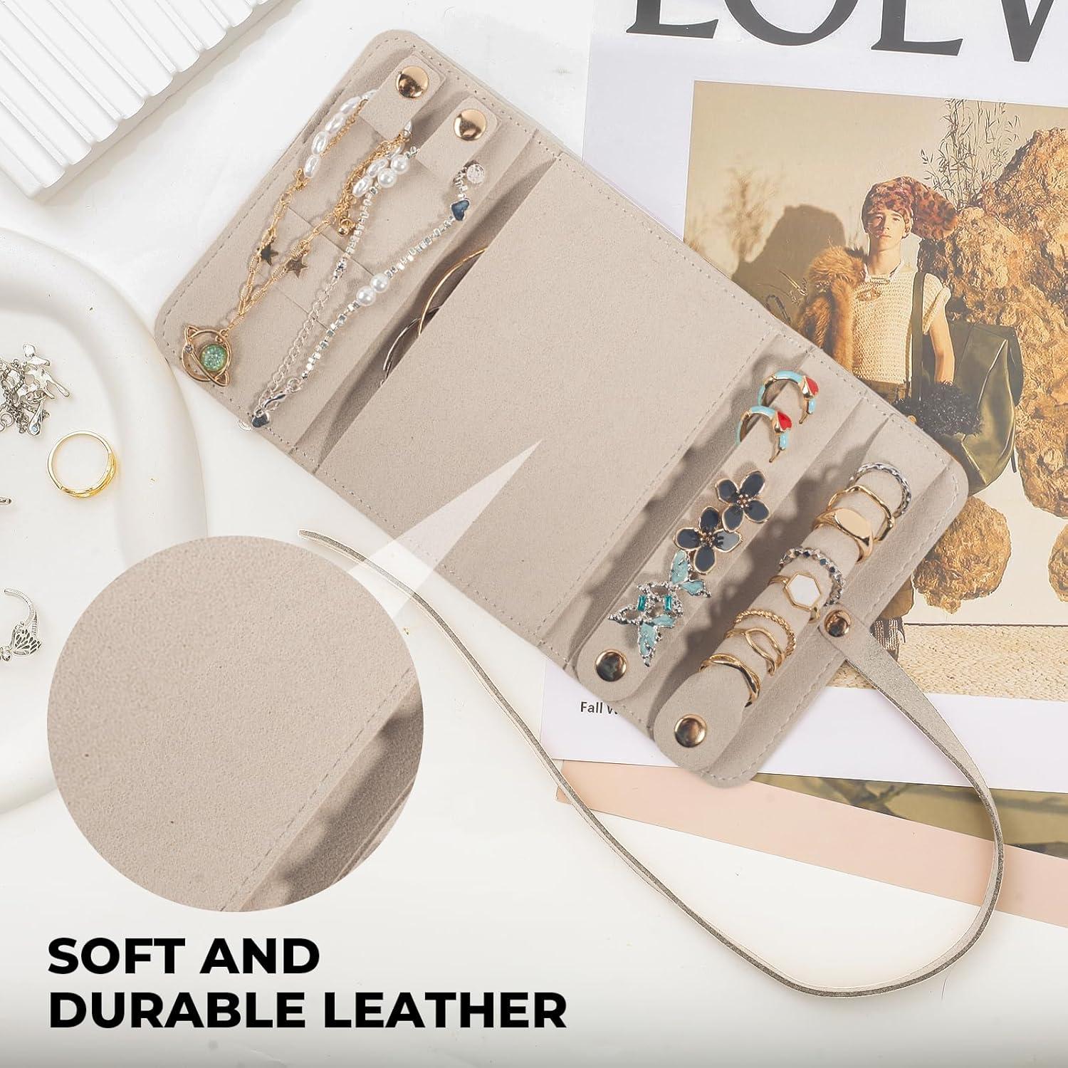 Organizador de Joyería de Viaje Matutinus Beige Plegable 21.8x11.9cm