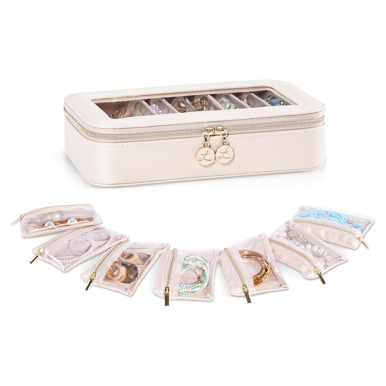 Estuche de Joyería de Viaje Lolalet 8 en 1 Beige con Bolsitas