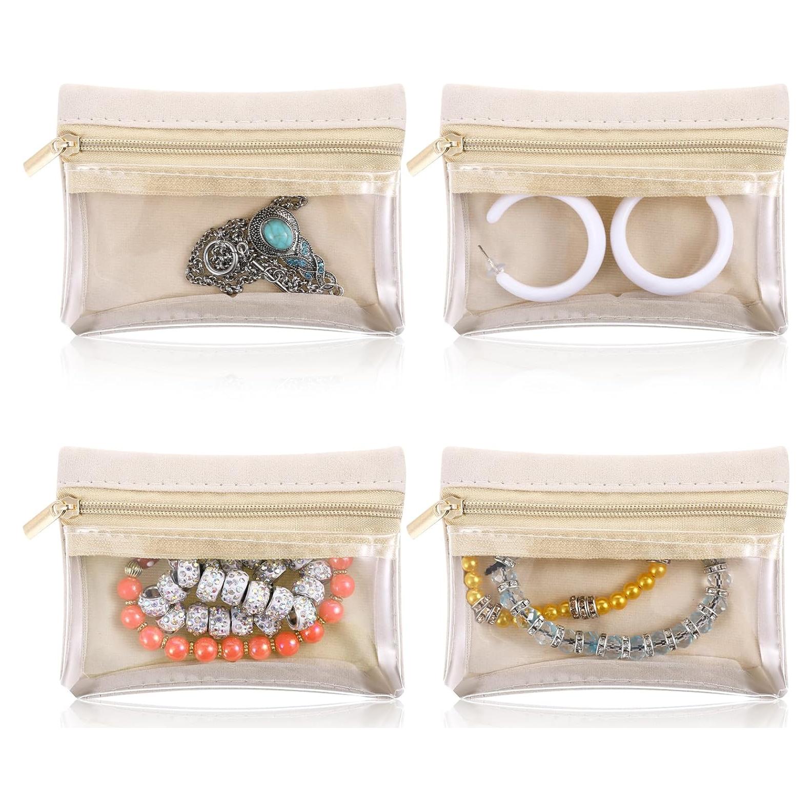 Bolsa de Joyería de Viaje Aphumedc 4 Piezas Beige Terciopelo