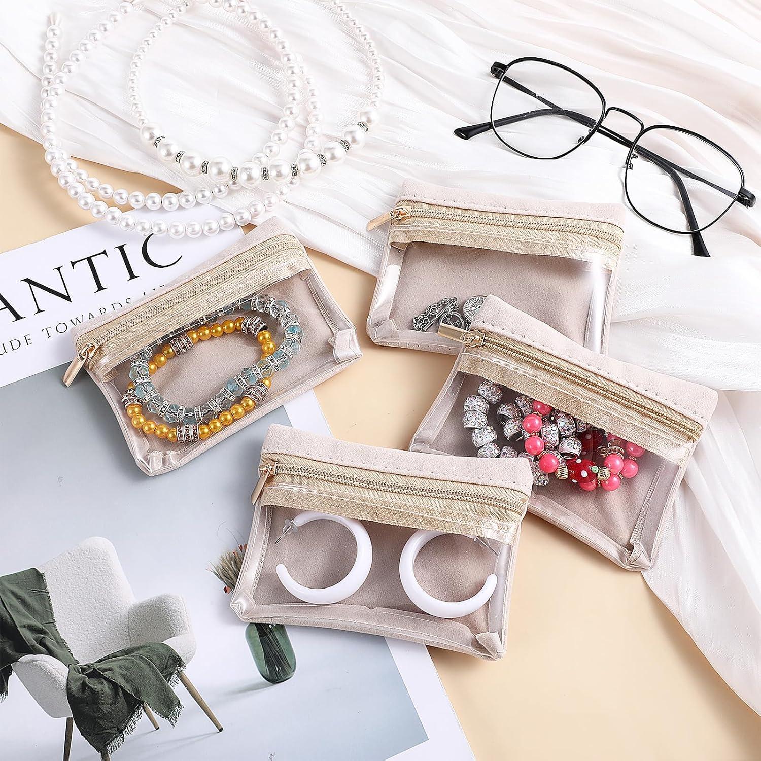 Bolsa de Joyería de Viaje Aphumedc 4 Piezas Beige Terciopelo