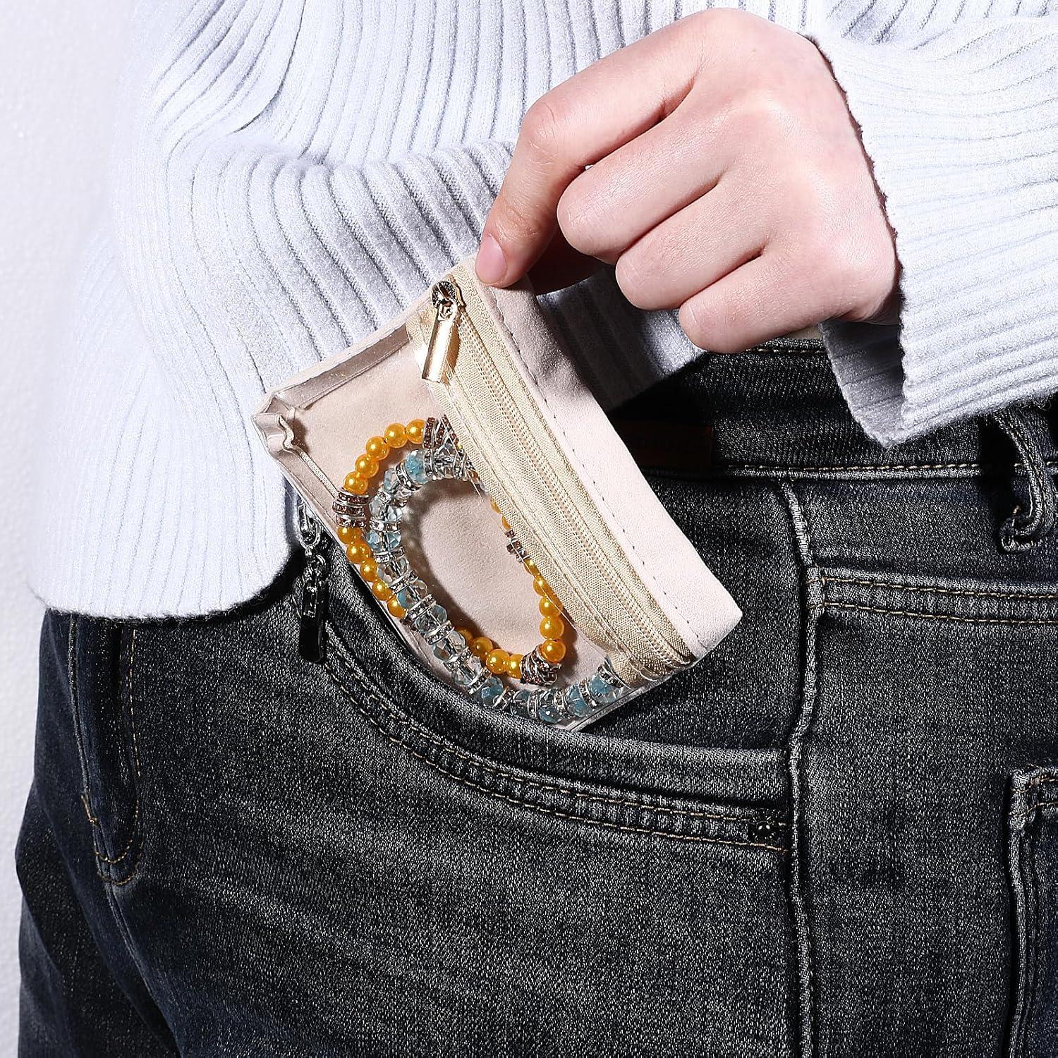 Bolsa de Joyería de Viaje Aphumedc 4 Piezas Beige Terciopelo