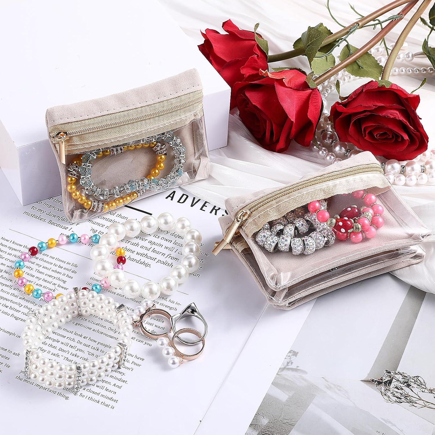 Bolsa de Joyería de Viaje Aphumedc 4 Piezas Beige Terciopelo