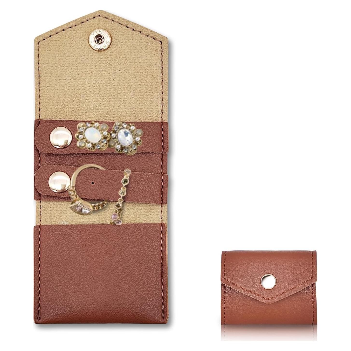 Mini Bolsa de Joyas de Viaje AfitLulu Plegable Marrón