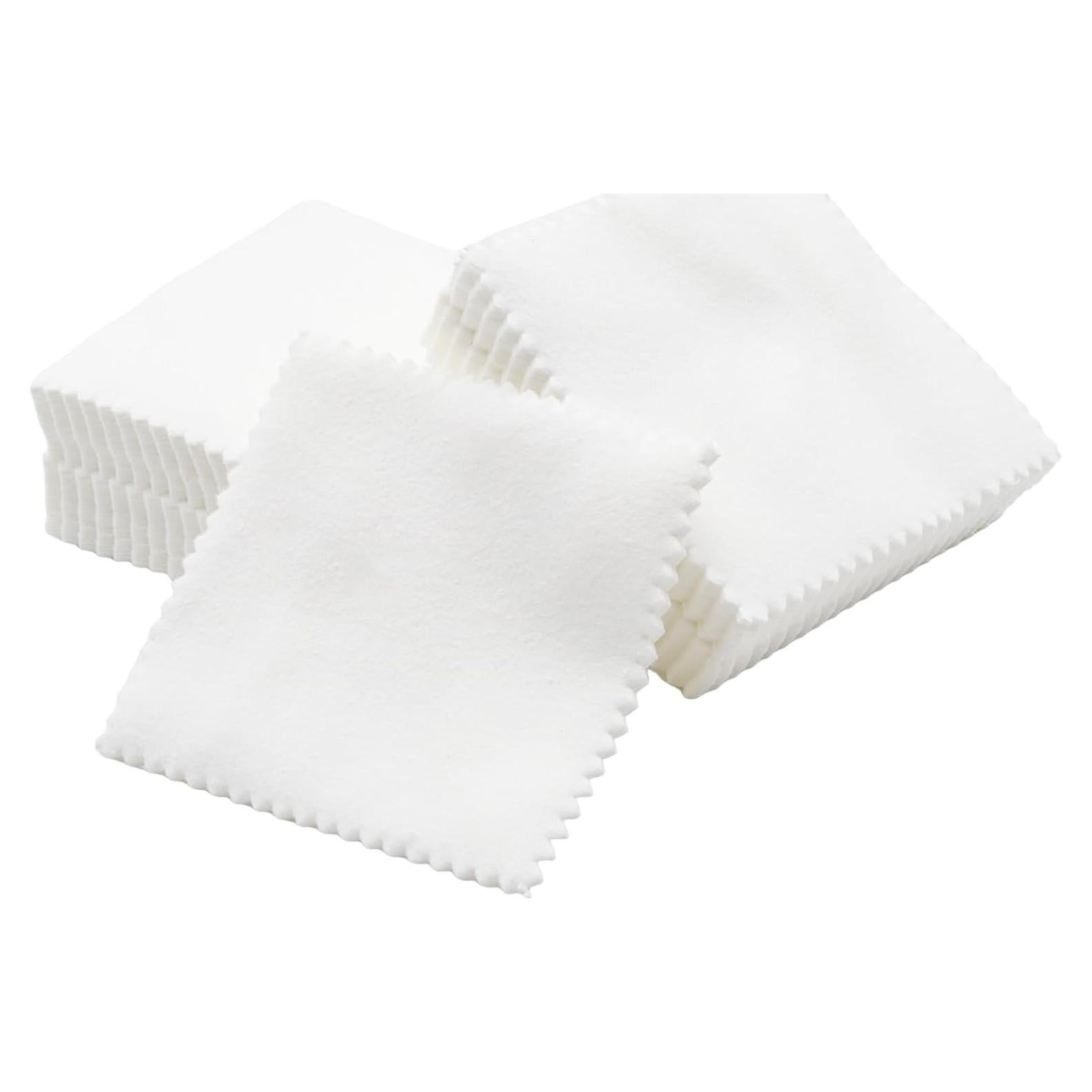 100 Paños de Limpieza de Joyería JAKOUE - 7.6x7.6cm Blancos