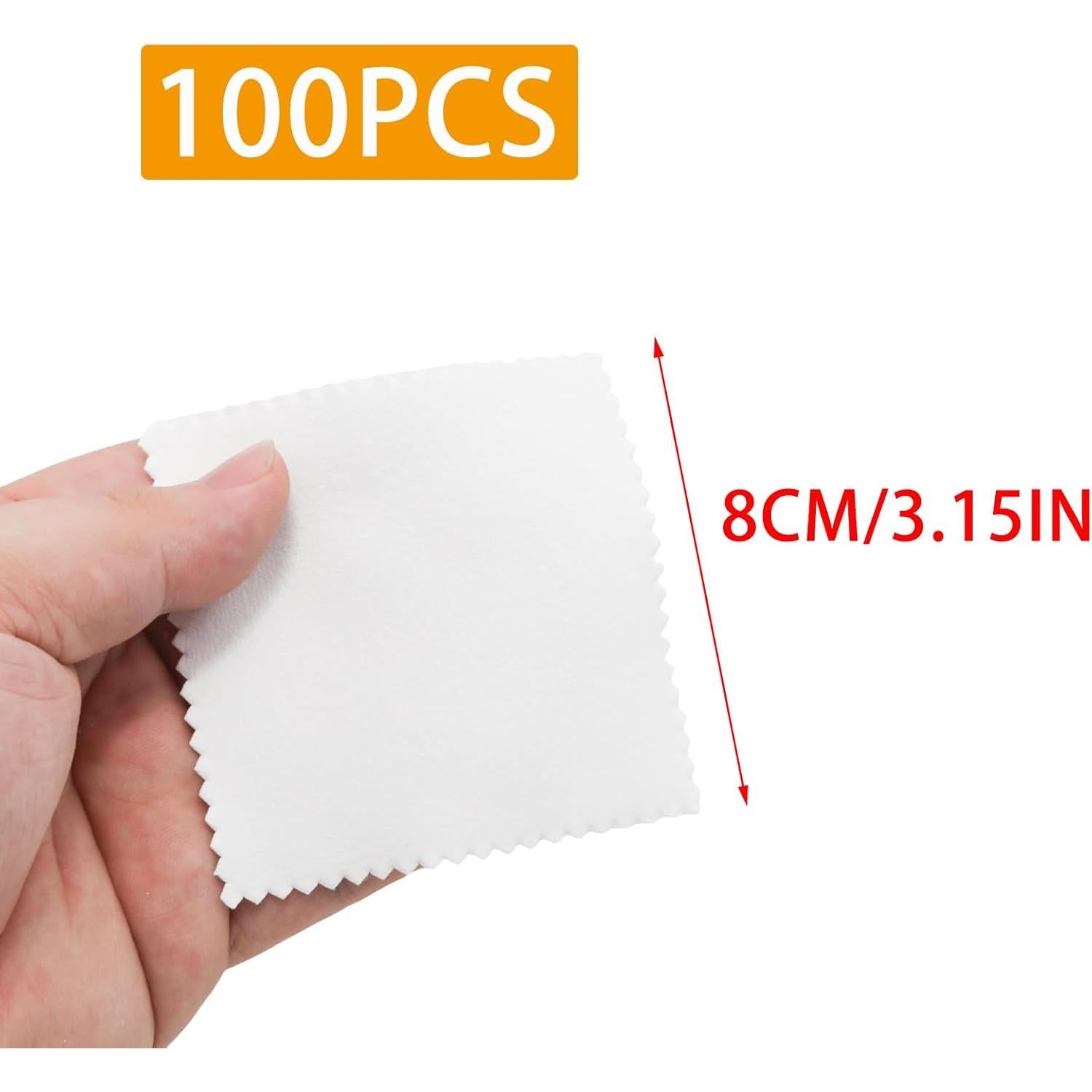 100 Paños de Limpieza de Joyería JAKOUE - 7.6x7.6cm Blancos