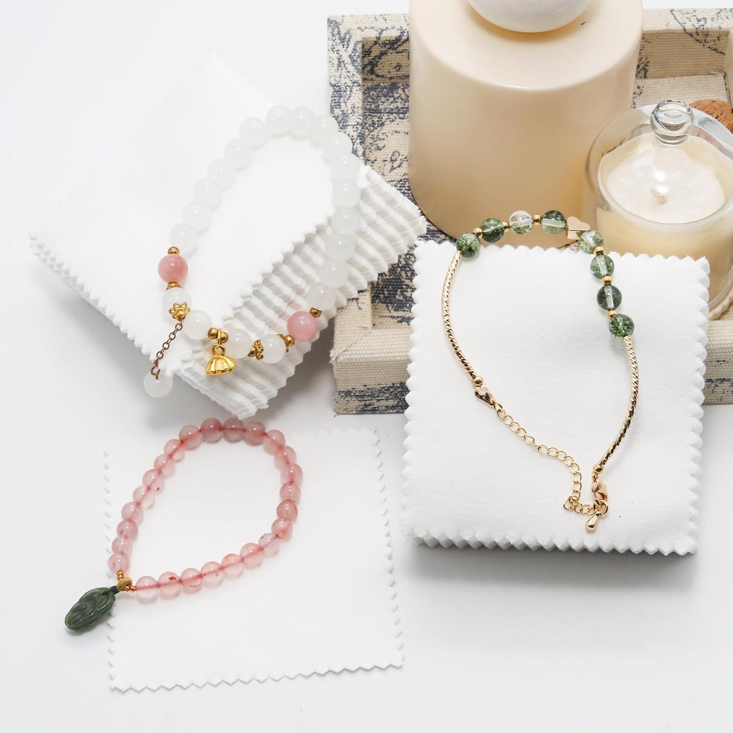 100 Paños de Limpieza de Joyería JAKOUE - 7.6x7.6cm Blancos