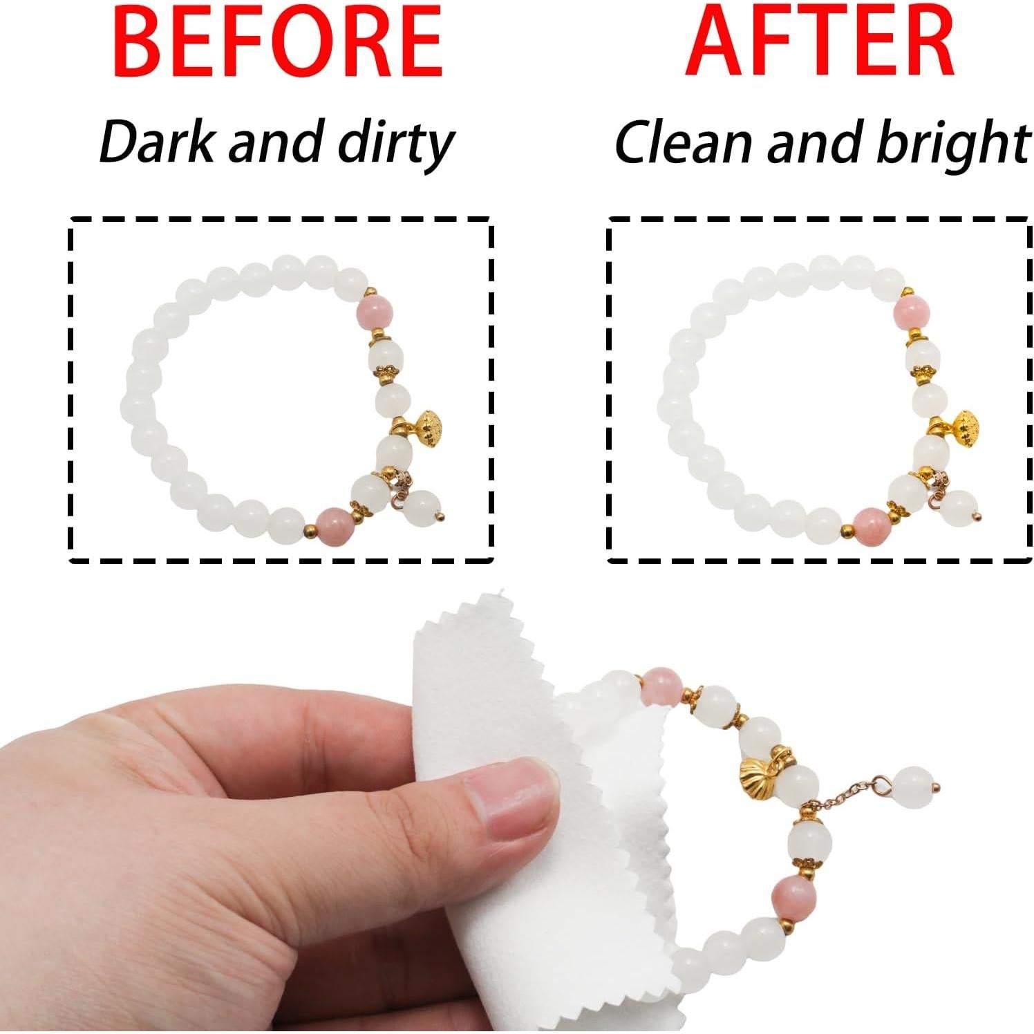 100 Paños de Limpieza de Joyería JAKOUE - 7.6x7.6cm Blancos