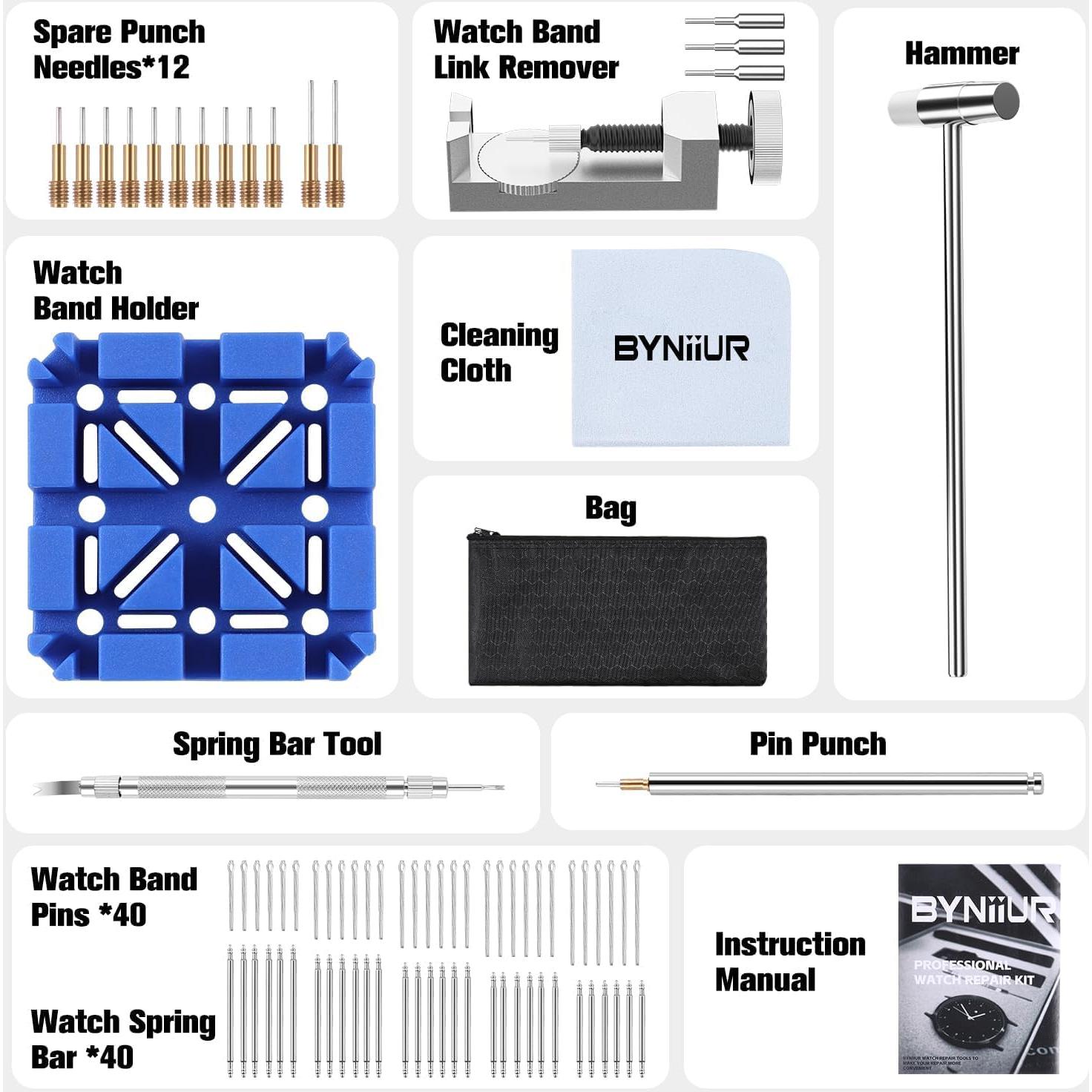 Kit de Herramientas para Reloj BYNIIUR - Ajuste de Correas y Eslabones