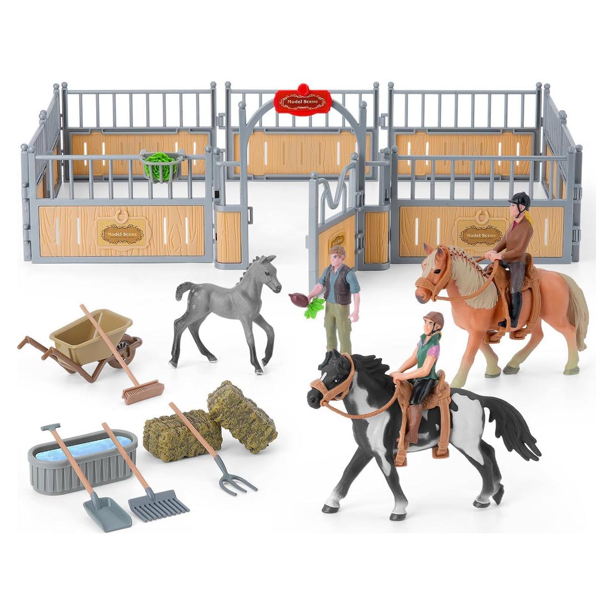 Juego de Establo de Caballos DuDuMo con 3 Caballos y 2 Jinetes