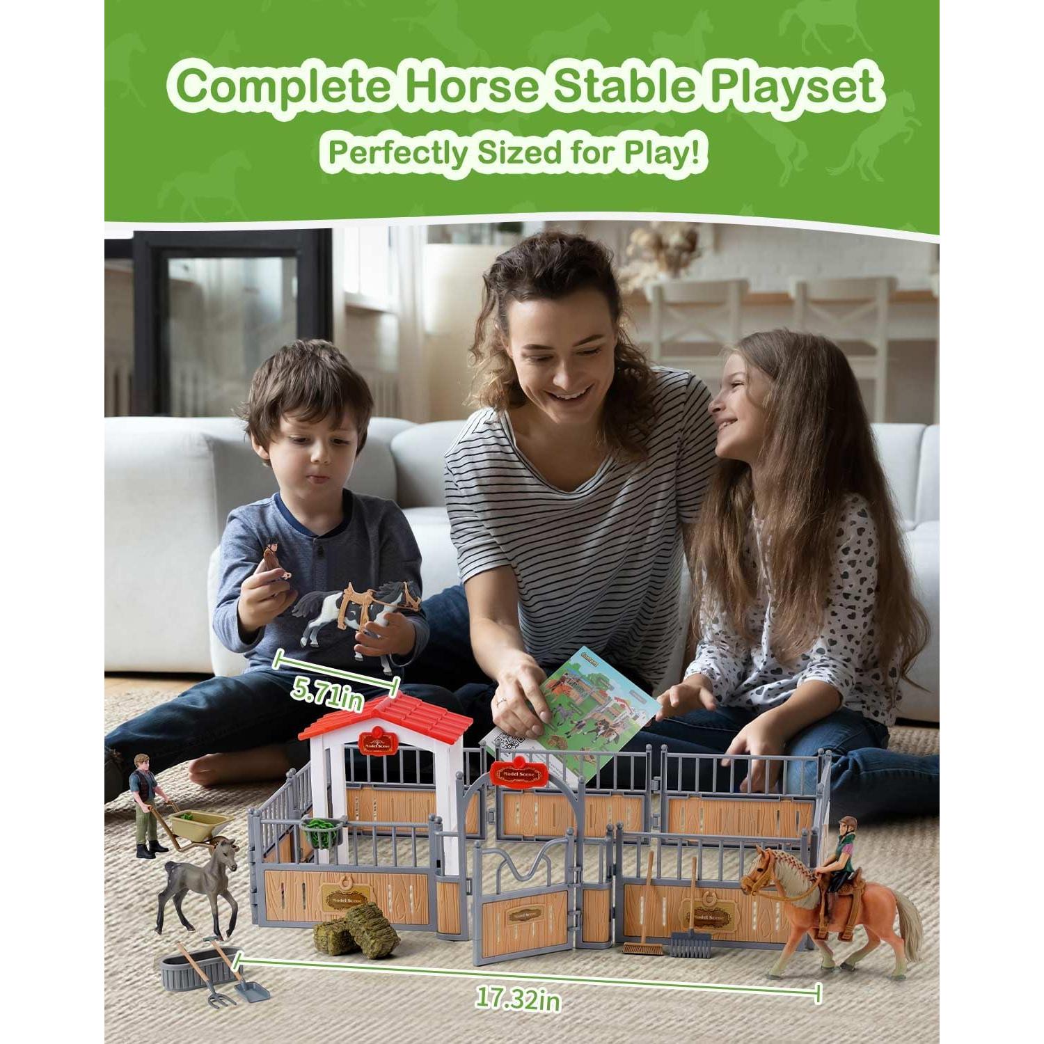 Juego de Establo de Caballos DuDuMo con 3 Caballos y 2 Jinetes