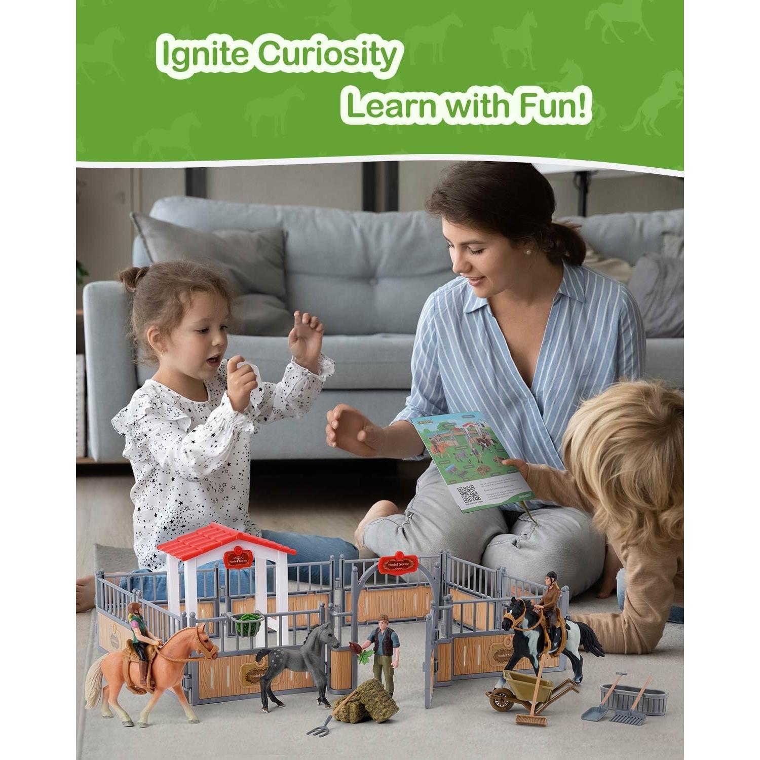 Juego de Establo de Caballos DuDuMo con 3 Caballos y 2 Jinetes
