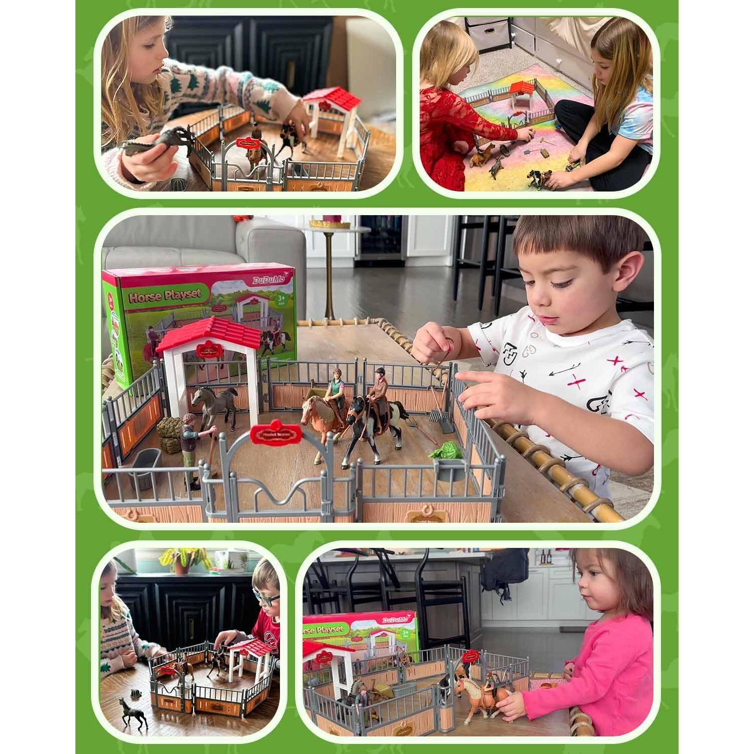 Juego de Establo de Caballos DuDuMo con 3 Caballos y 2 Jinetes
