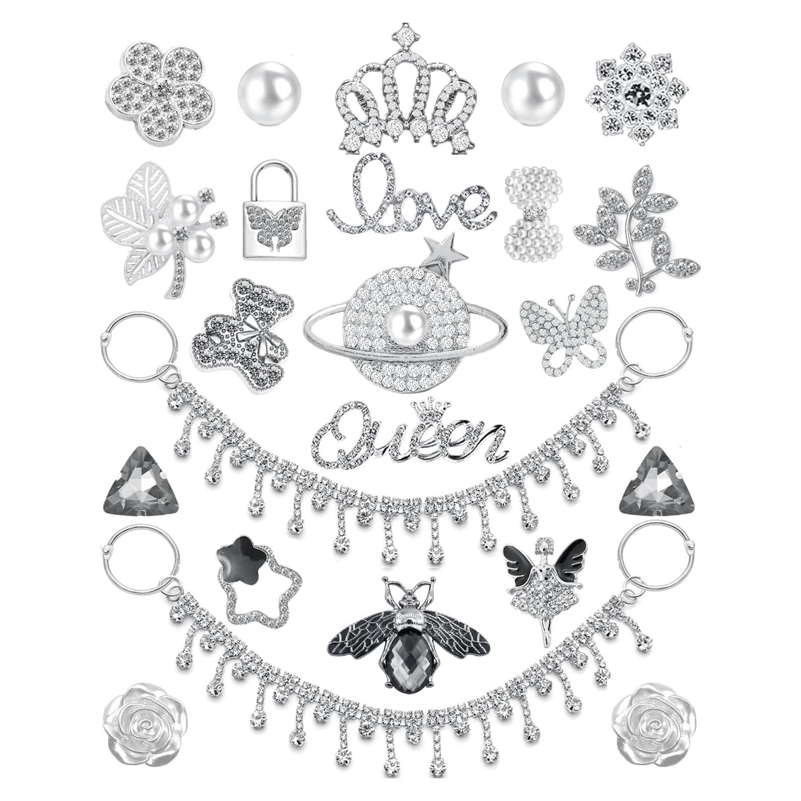 24 Encantos Brillantes para Zapatos Plata - Joyería Decorativa