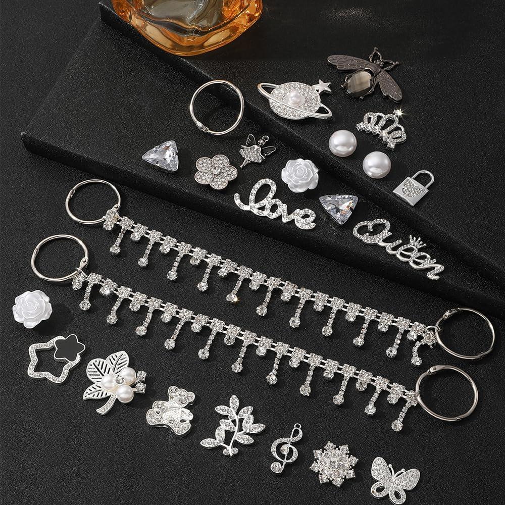 24 Encantos Brillantes para Zapatos Plata - Joyería Decorativa