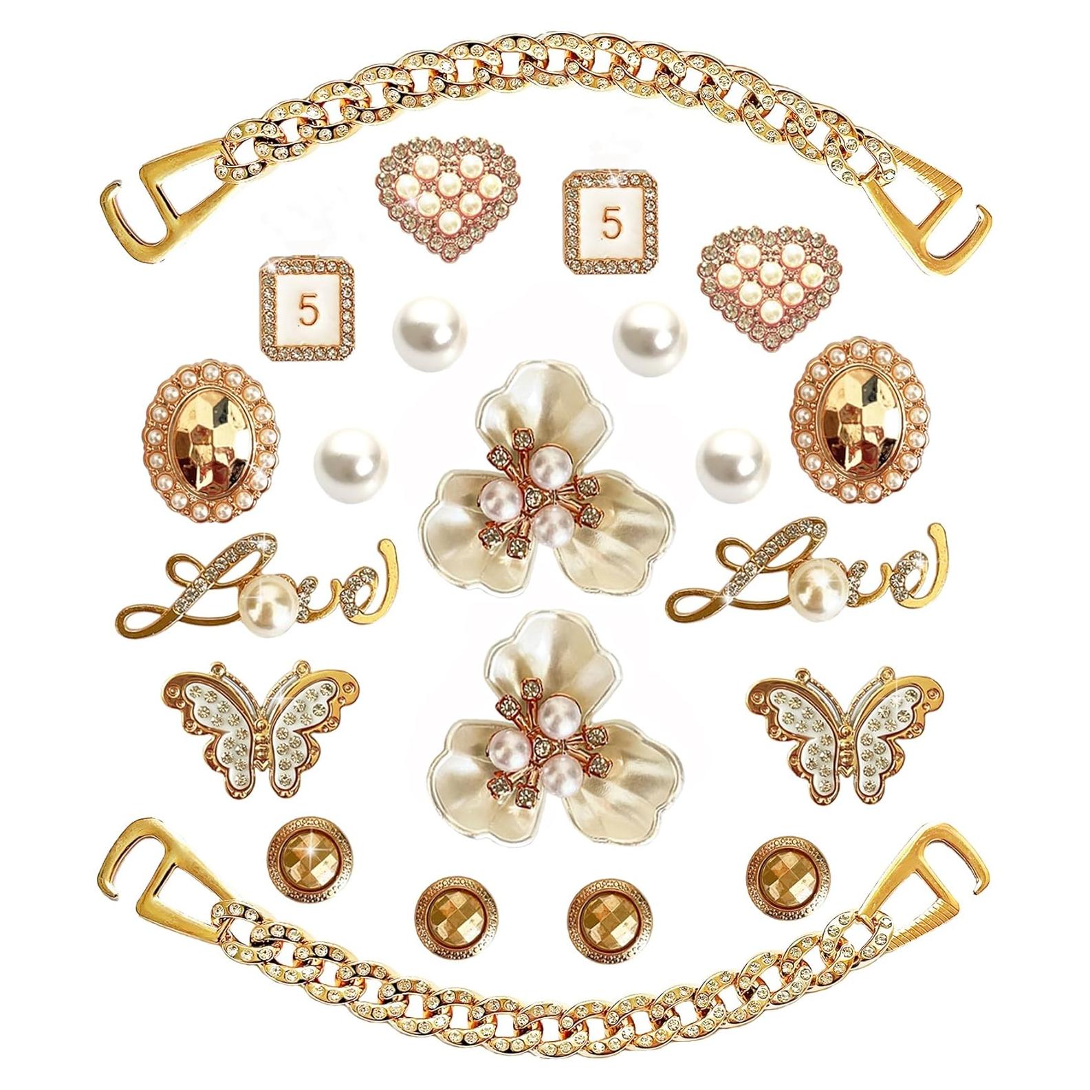 Encantos de Zapatos Brillantes BOAJUNWU - 20 Piezas + Cadenas