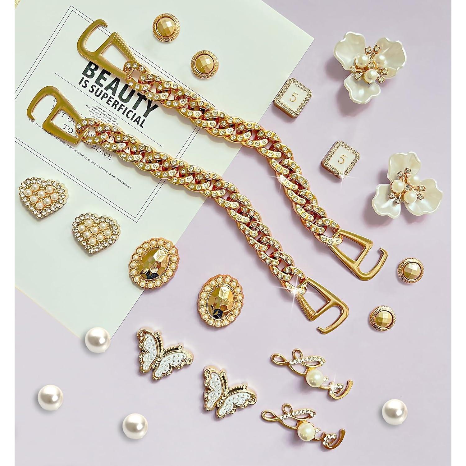 Encantos de Zapatos Brillantes BOAJUNWU - 20 Piezas + Cadenas